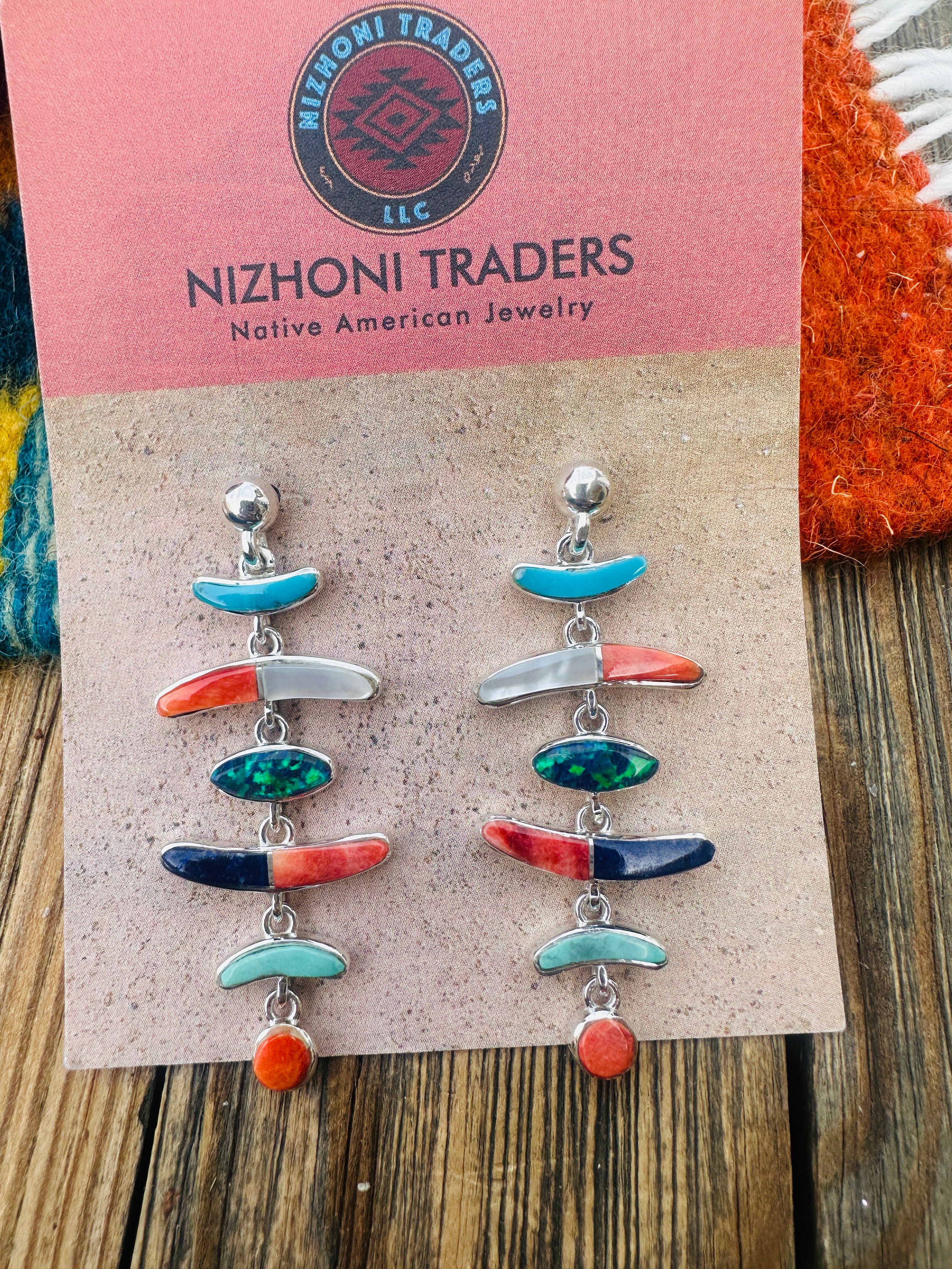 Handcrafted Multi Stone & Sterling Silver Chandelier Dangle Earrings by Valerie Yazzie