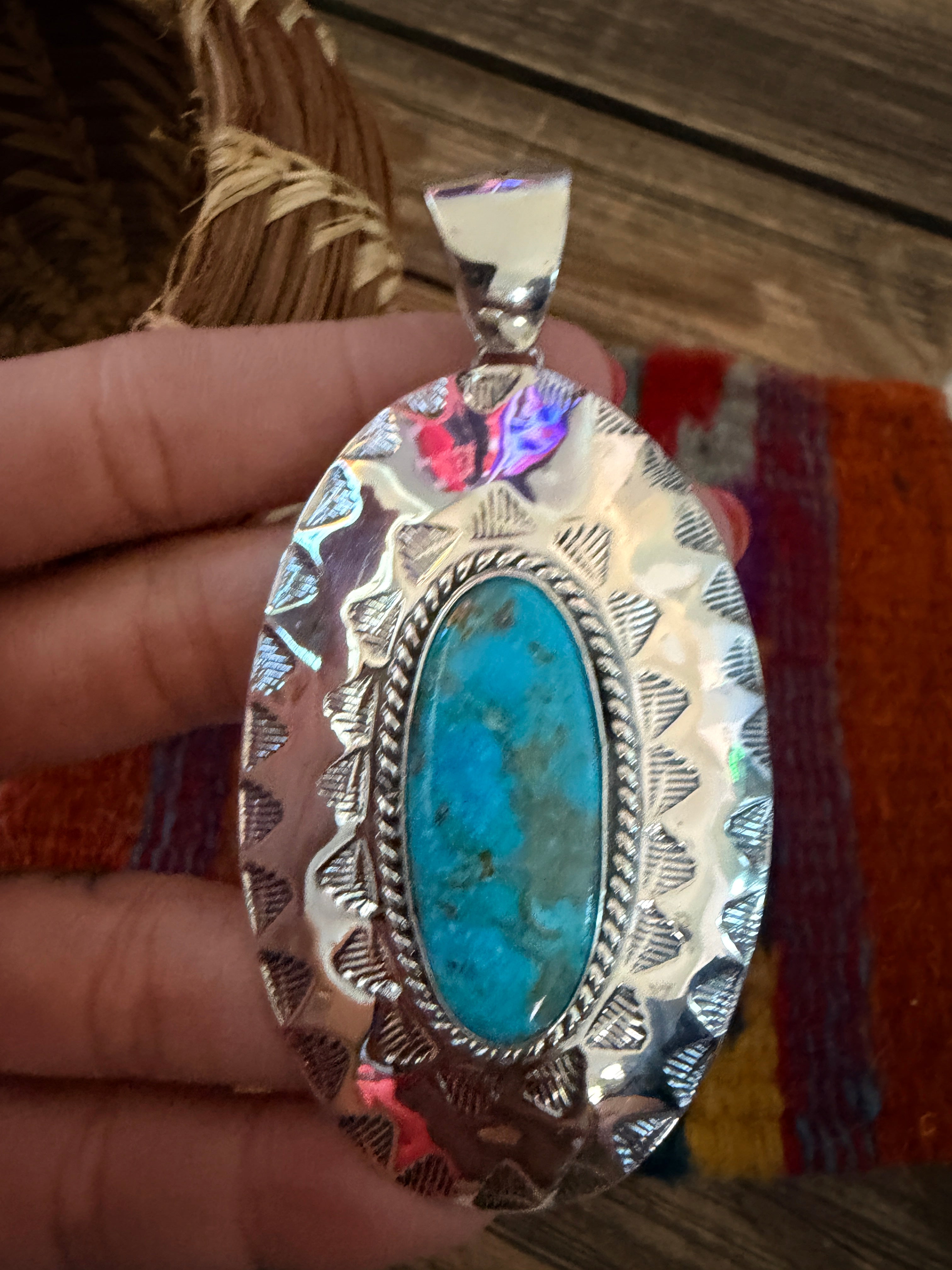 Handcrafted Turquoise and Sterling Silver Concho Pendant