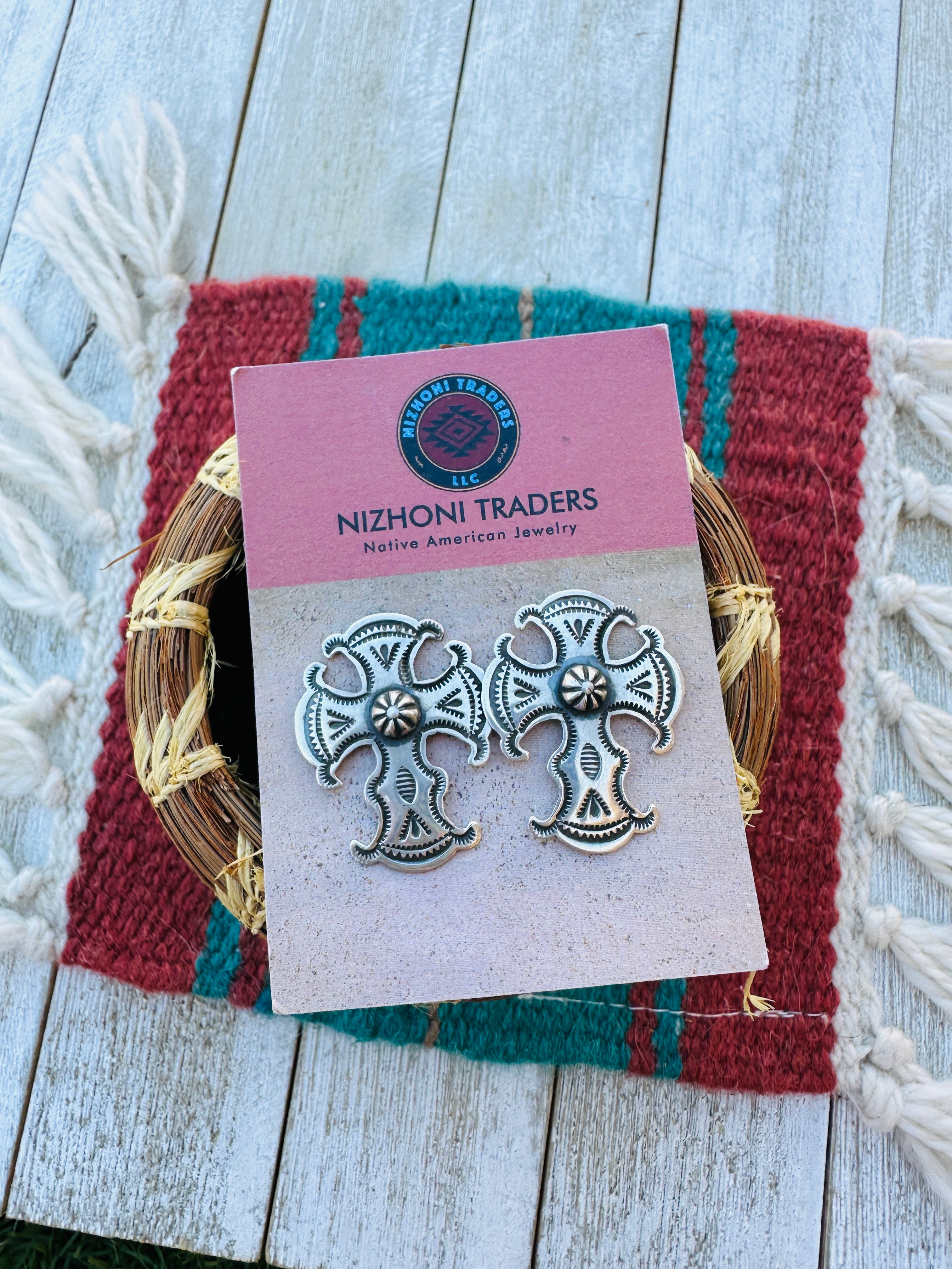 Handcrafted Sterling Silver Concho Cross Post Earrings by Happy Piasso