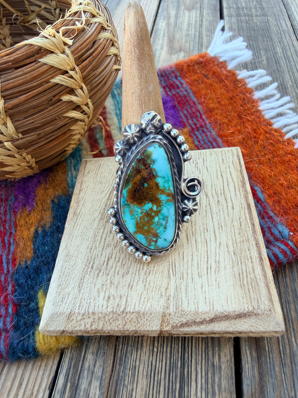 Handcrafted Royston Turquoise & Sterling Silver Ring 9.25 by Rosella Paxson
