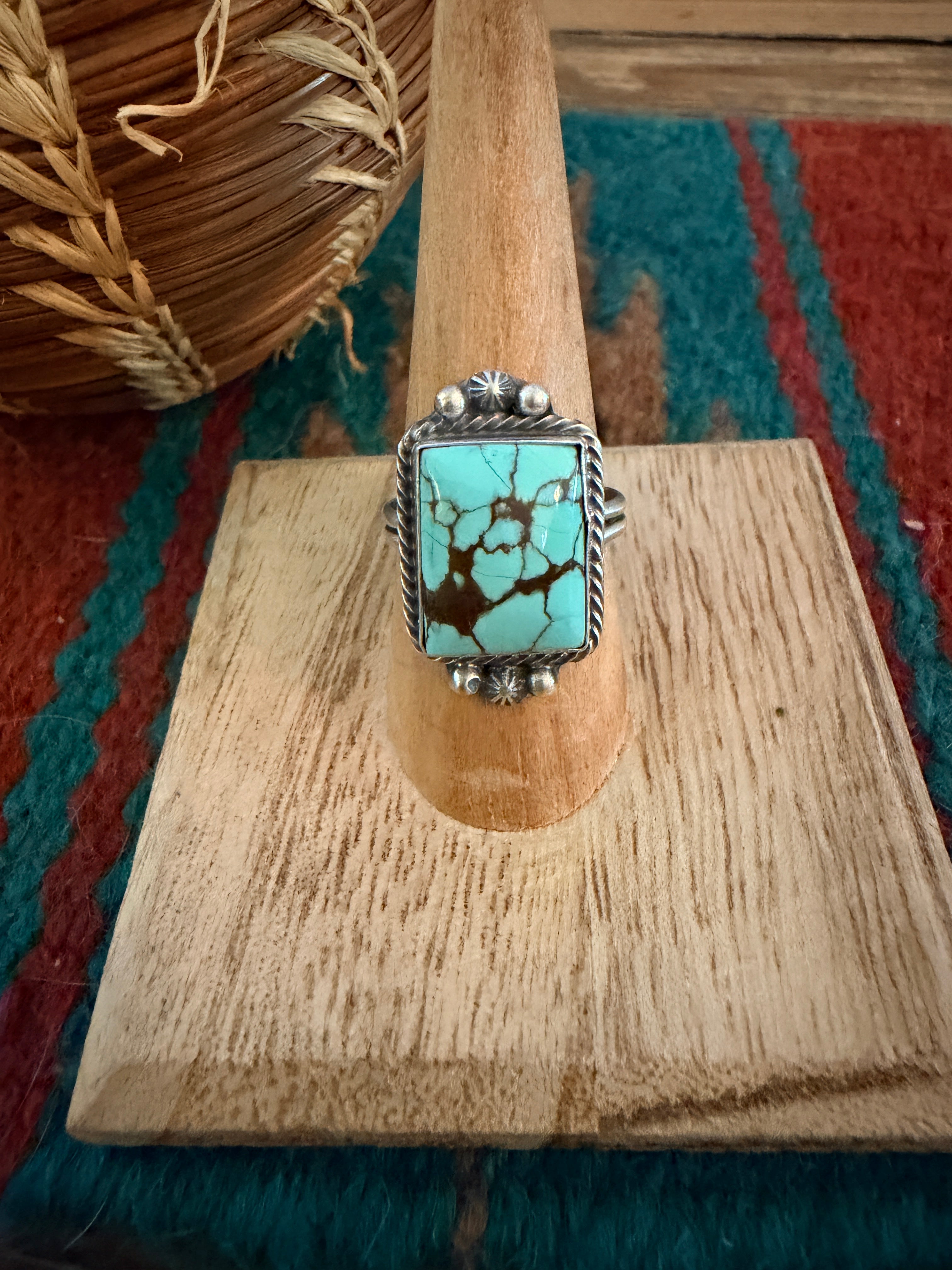 Handcrafted Turquoise & Sterling Silver Ring Size 9