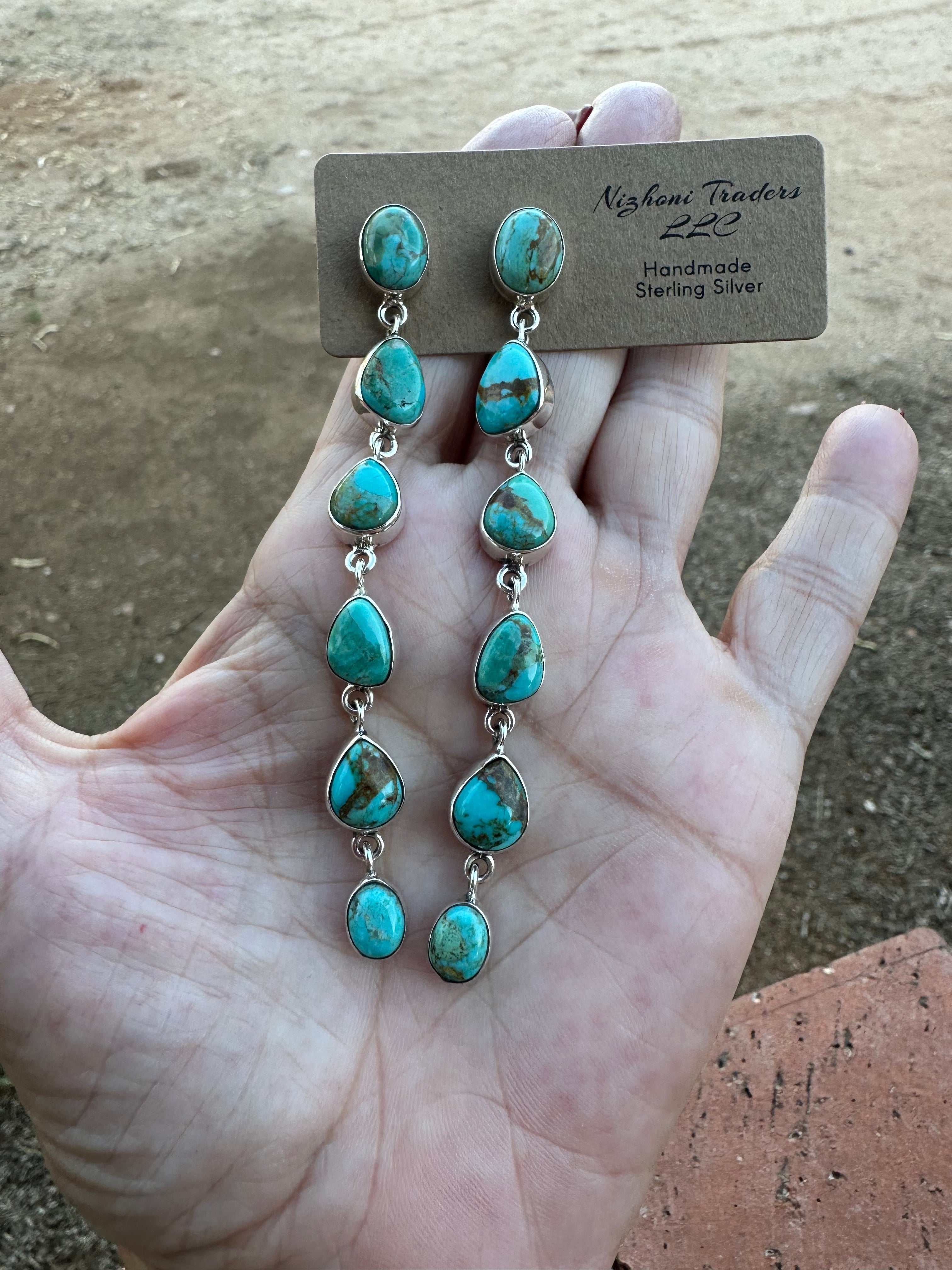 Turquoise Tranquility Natural Royston 6 Stone Turquoise and Sterling Silver Dangles