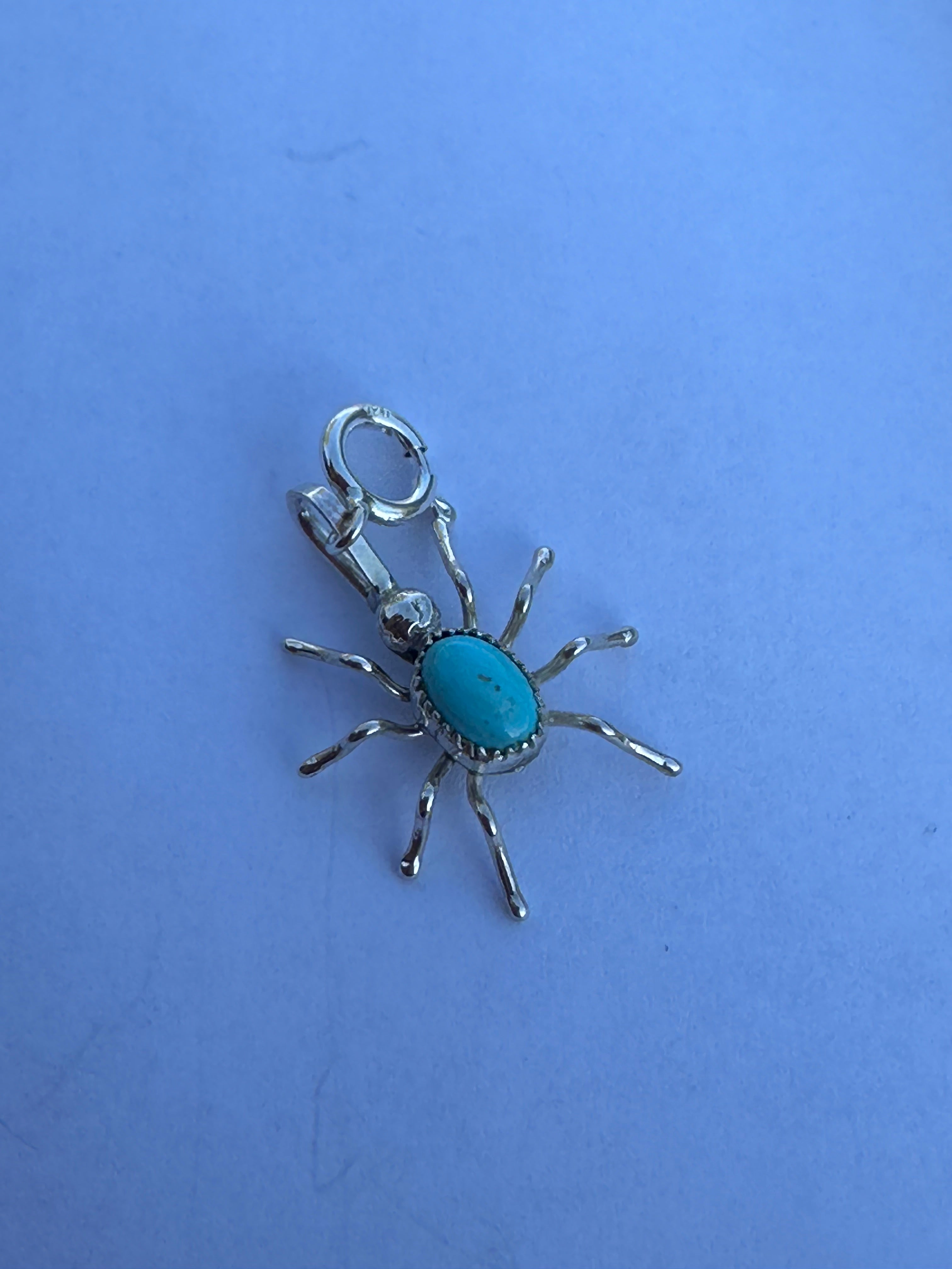 Handcrafted Crafted Sterling Silver and Turquoise Spider Charm