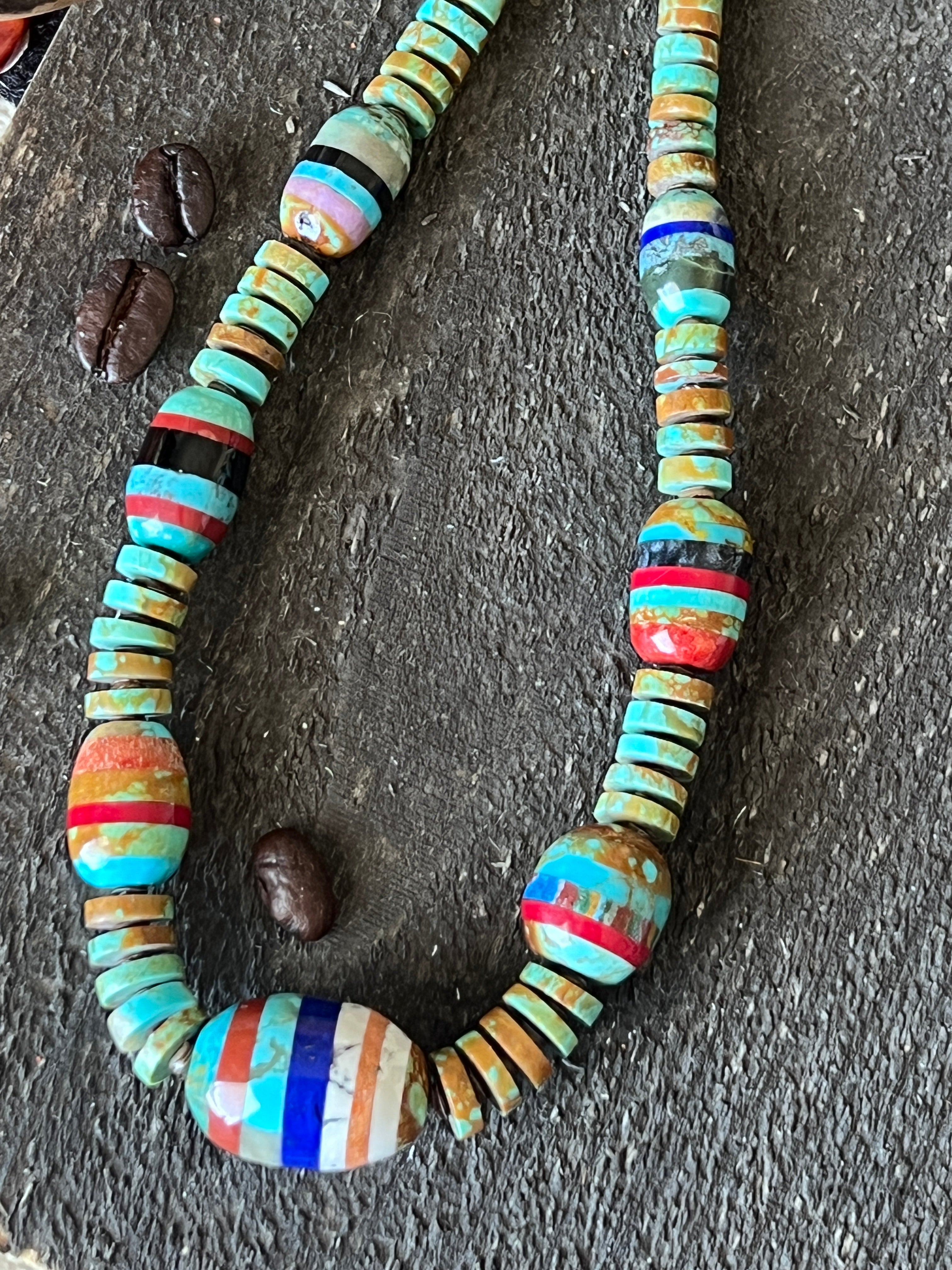 Ronald Chavez Handcrafted Turquoise Heishi Beaded Santo Domingo Necklace with Layered Bead Accents