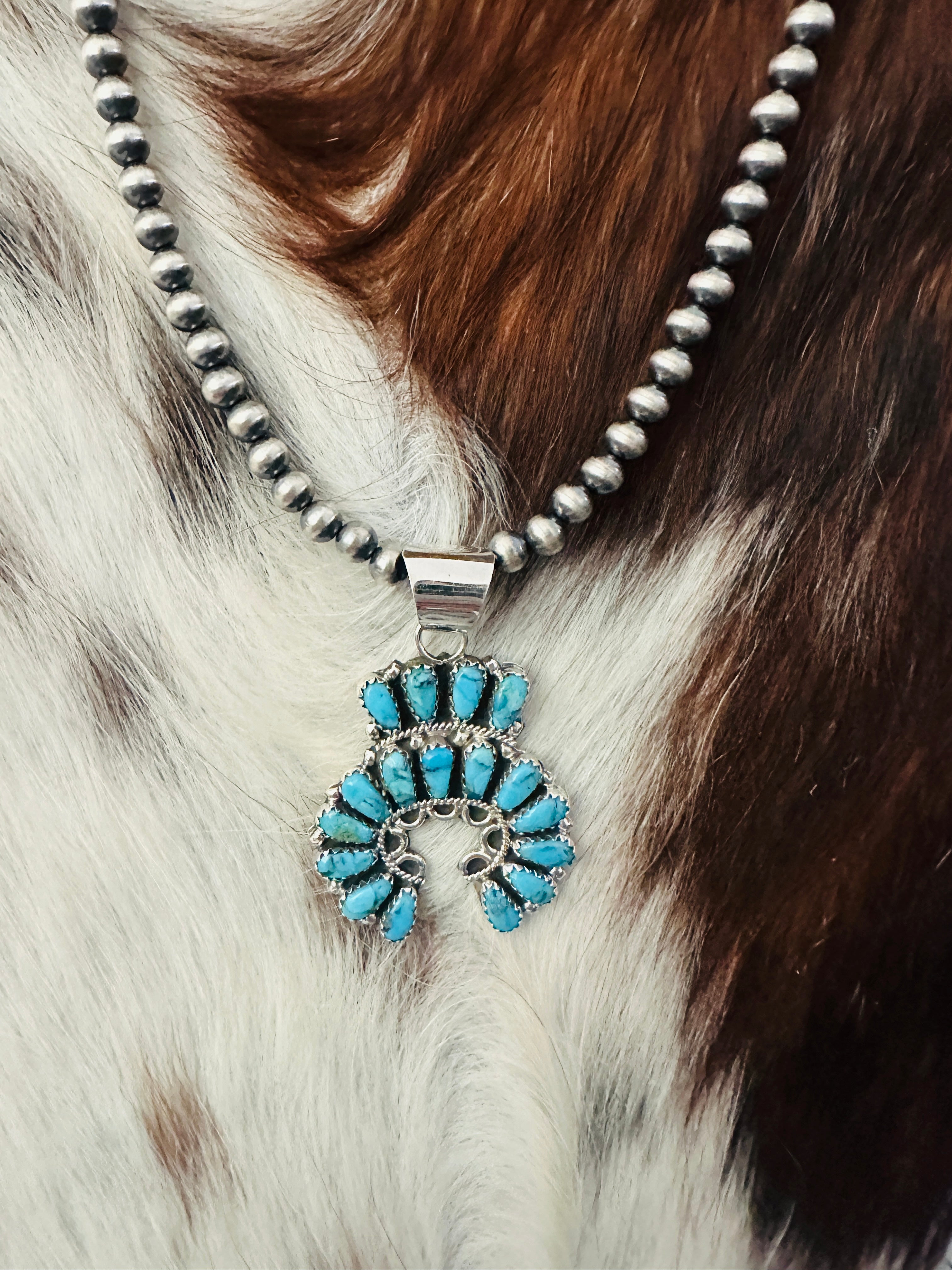 Handcrafted Turquoise & Sterling Silver Squash Blossom Necklace