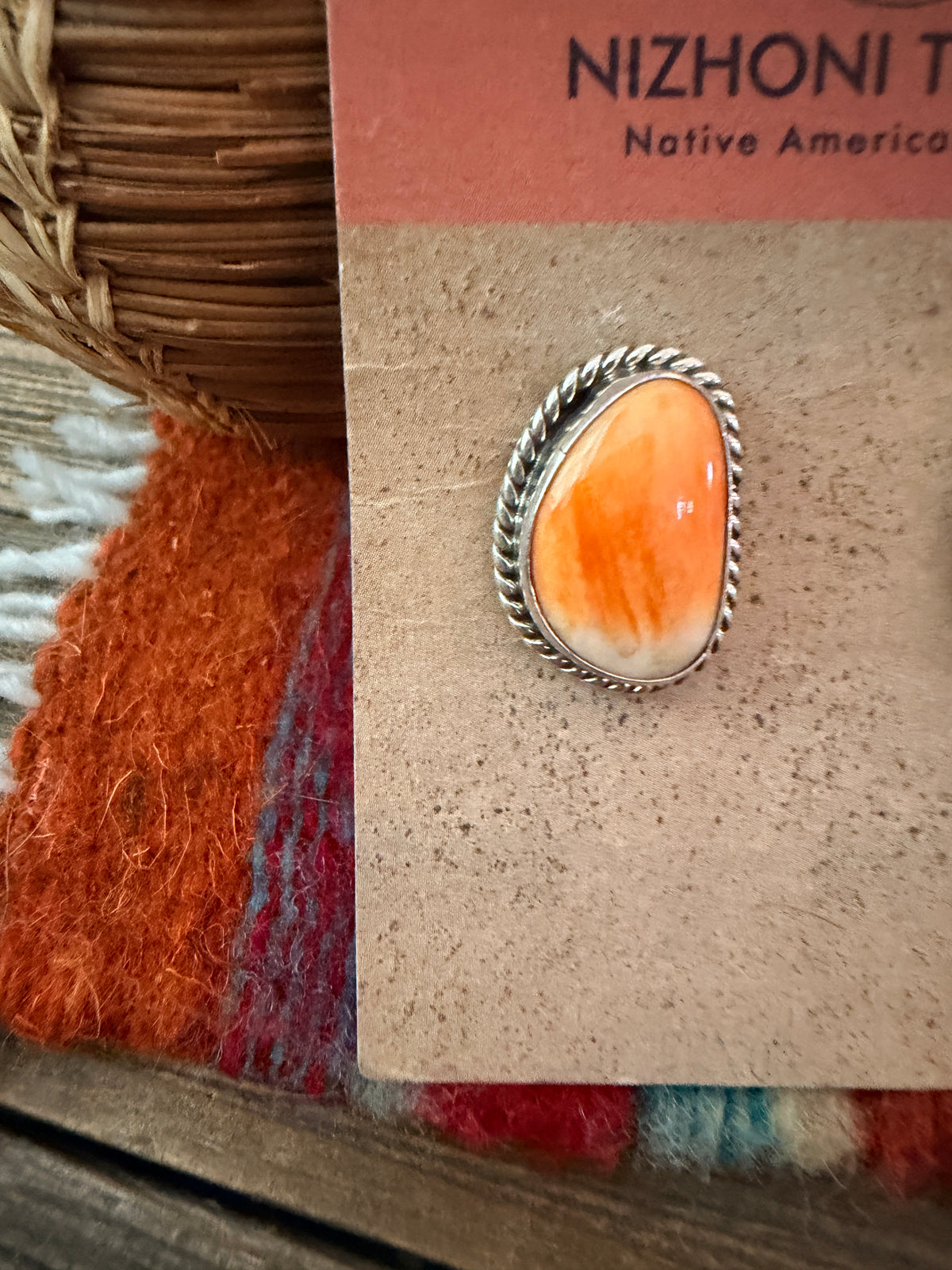 Handcrafted Orange Spiny & Sterling Silver Stud Earrings