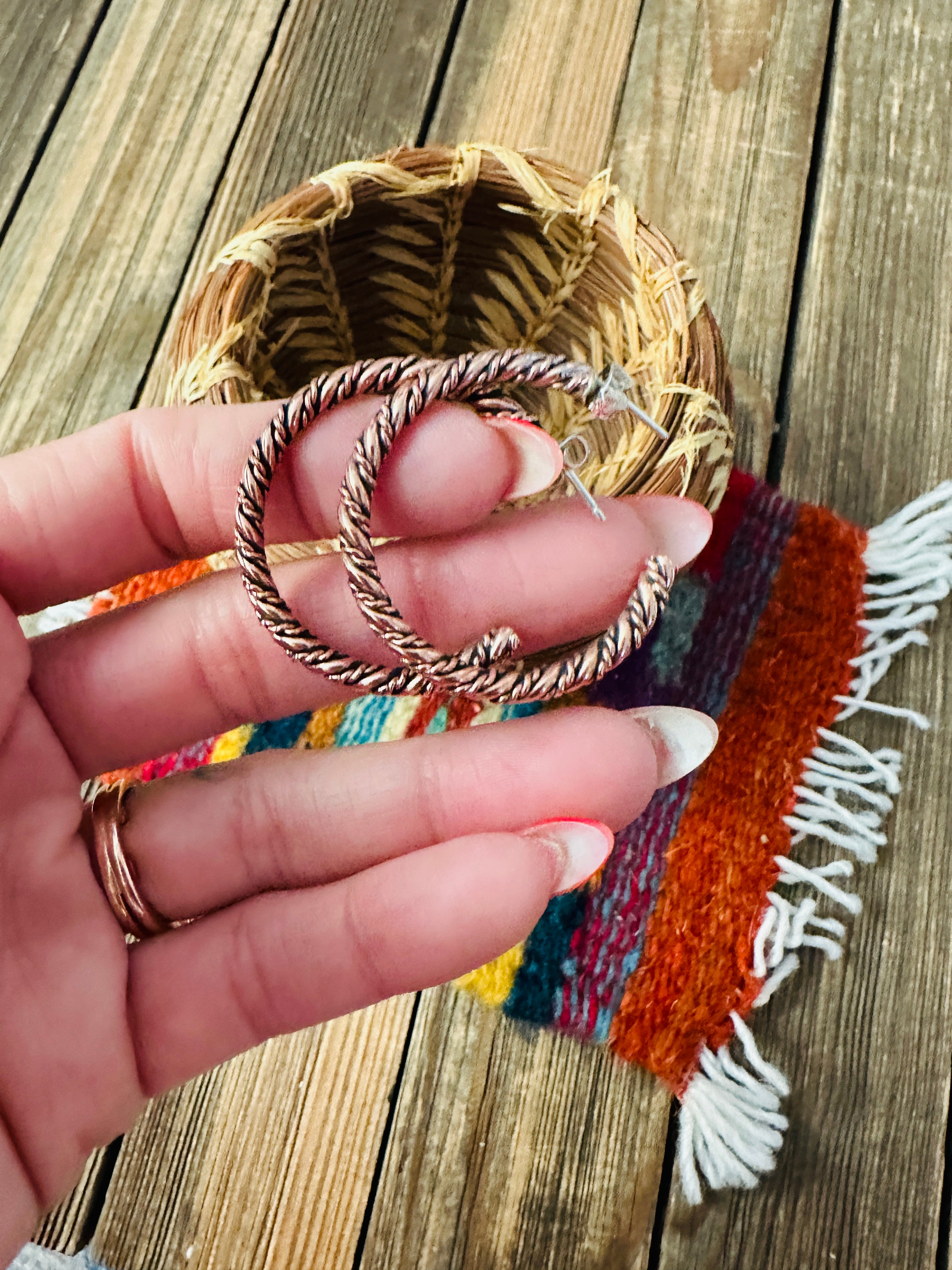 Handcrafted Twisted Copper Hoop Earrings