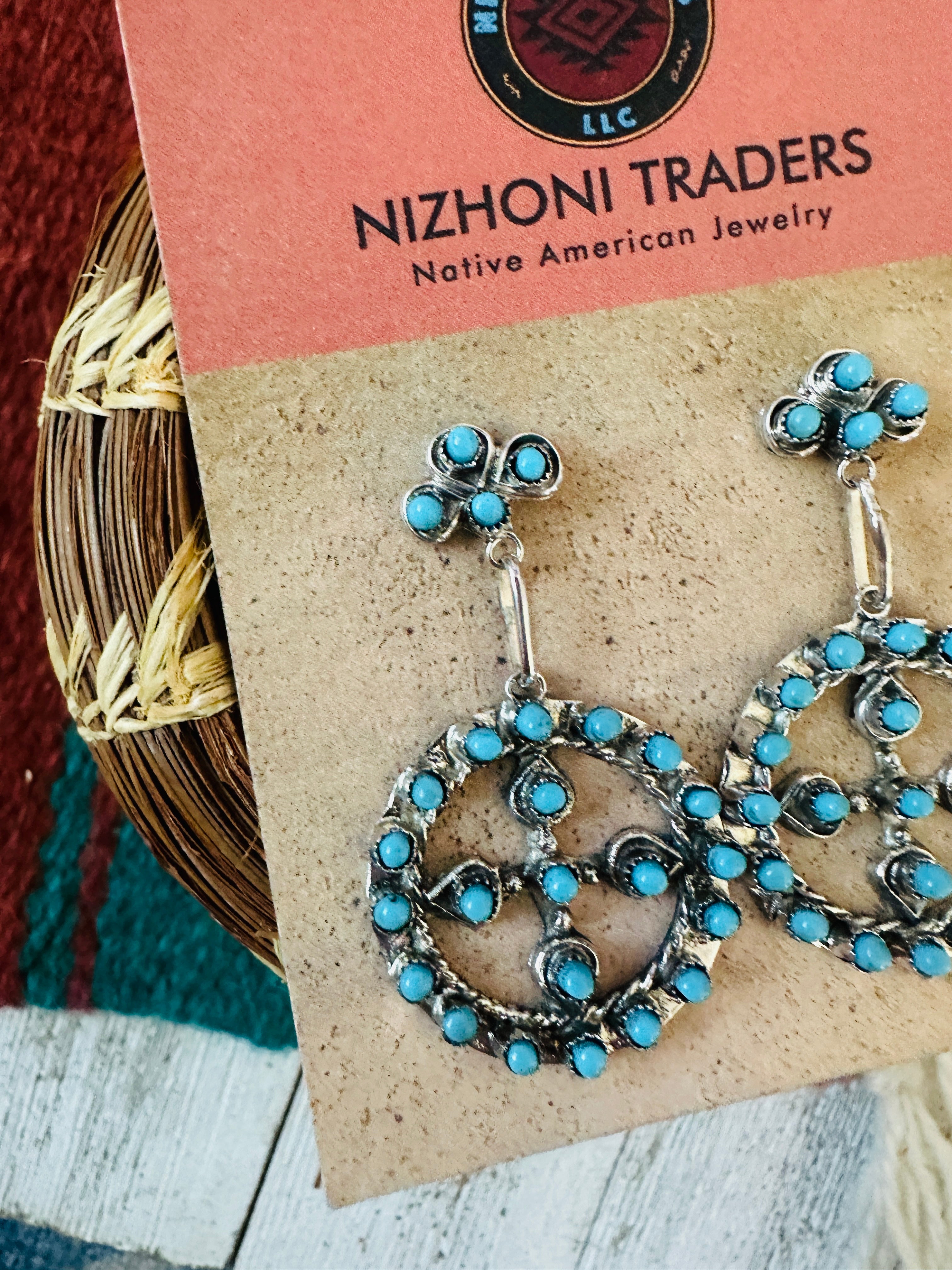 Handcrafted Sterling Silver & Turquoise Petit Point Dangle Earrings