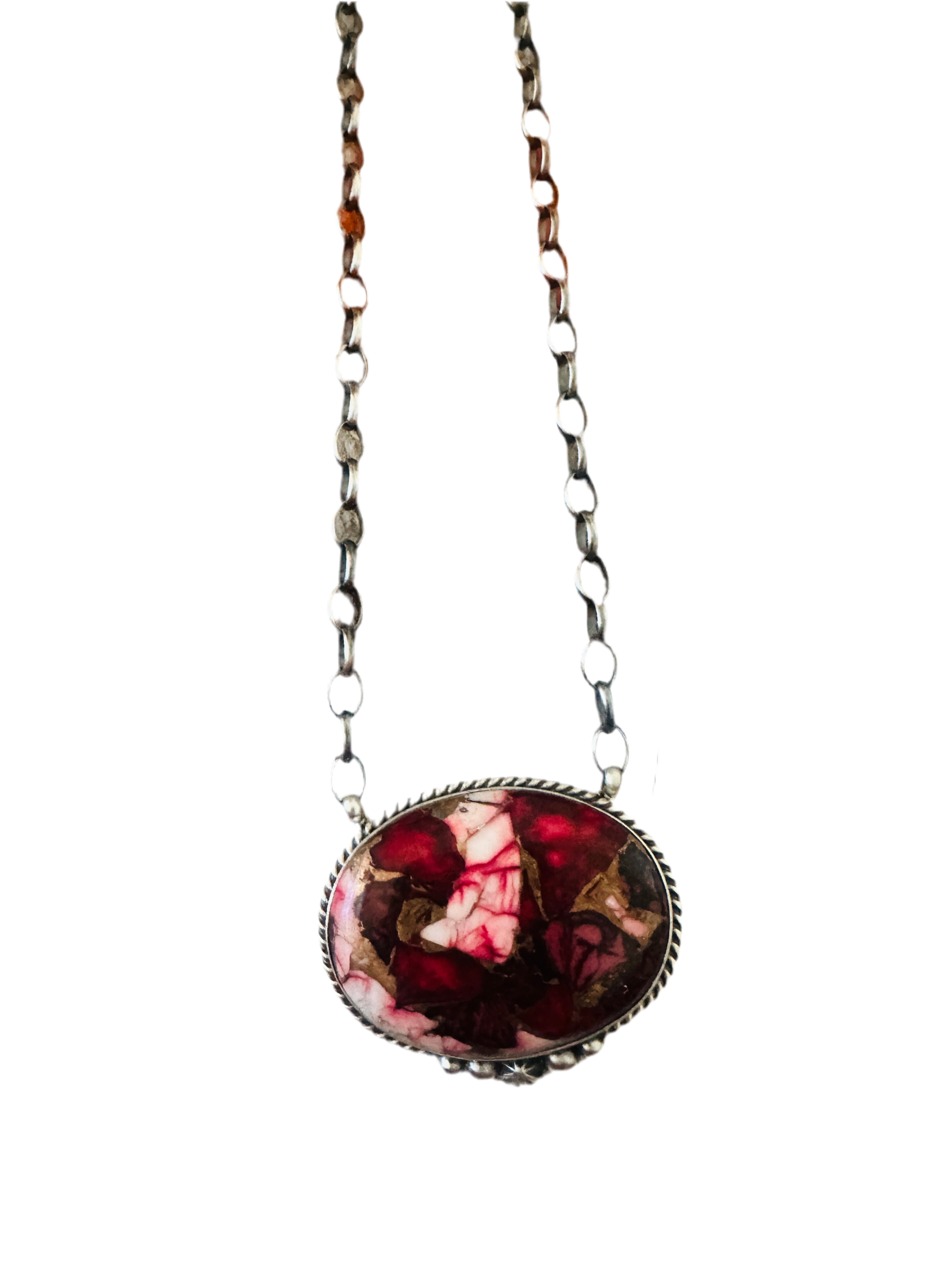 Handcrafted Rose Dahlia & Sterling Silver Bar Necklace