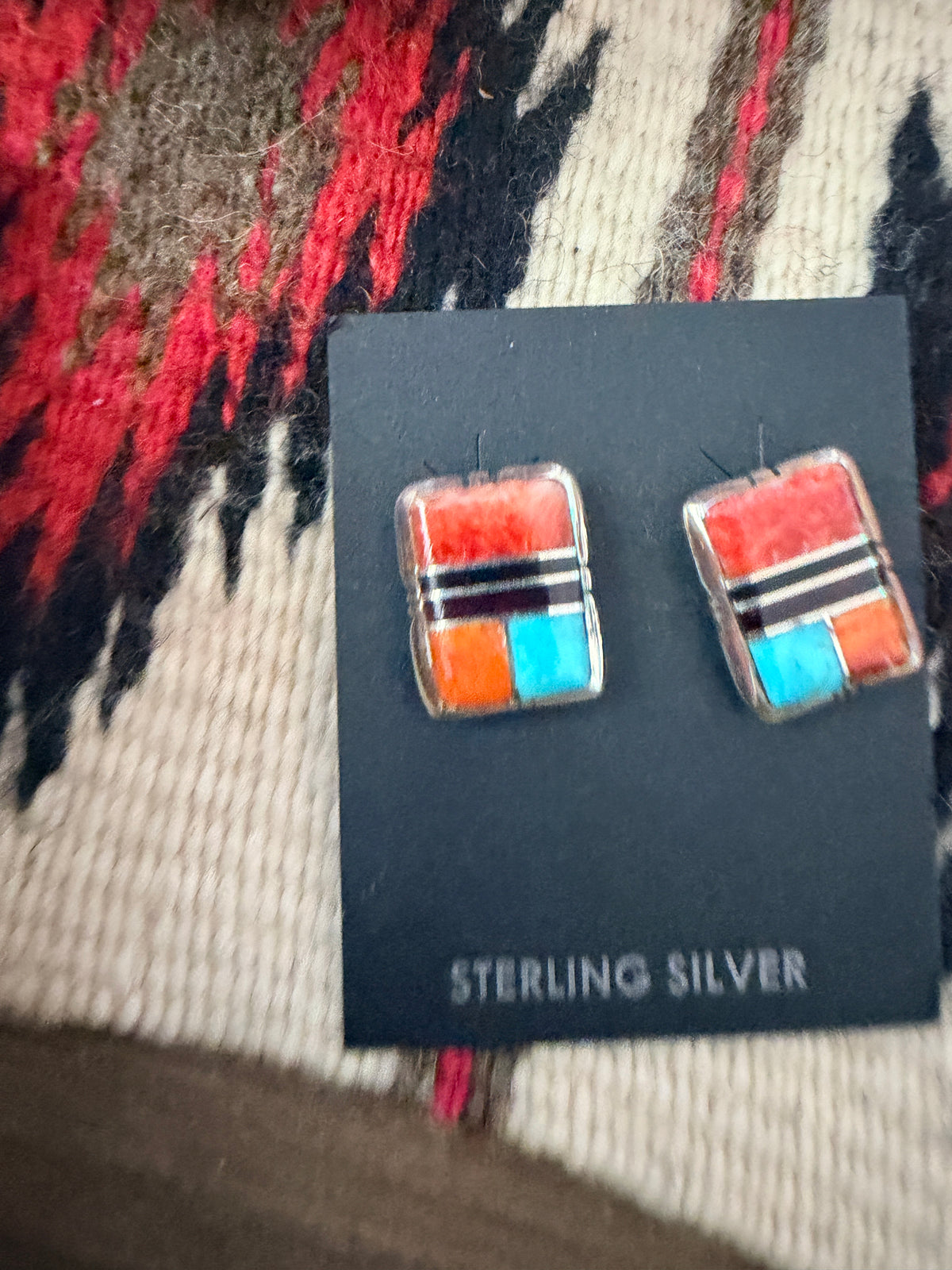 Handcrafted Multi Stone & Sterling Silver Inlay Stud Earrings