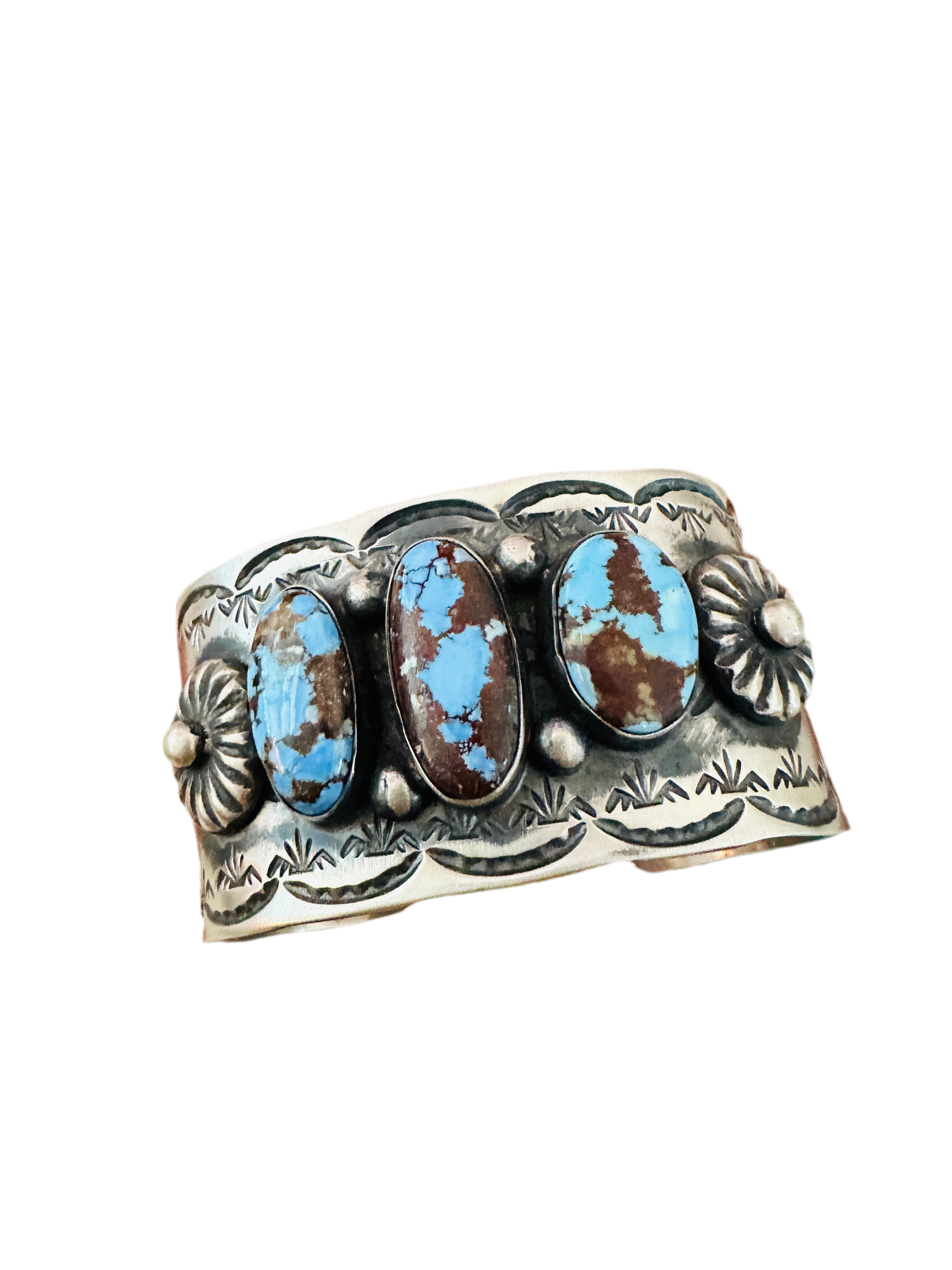 Handcrafted Sterling Silver & Golden Hills Turquoise Cuff Bracelet by Chimney Butte /