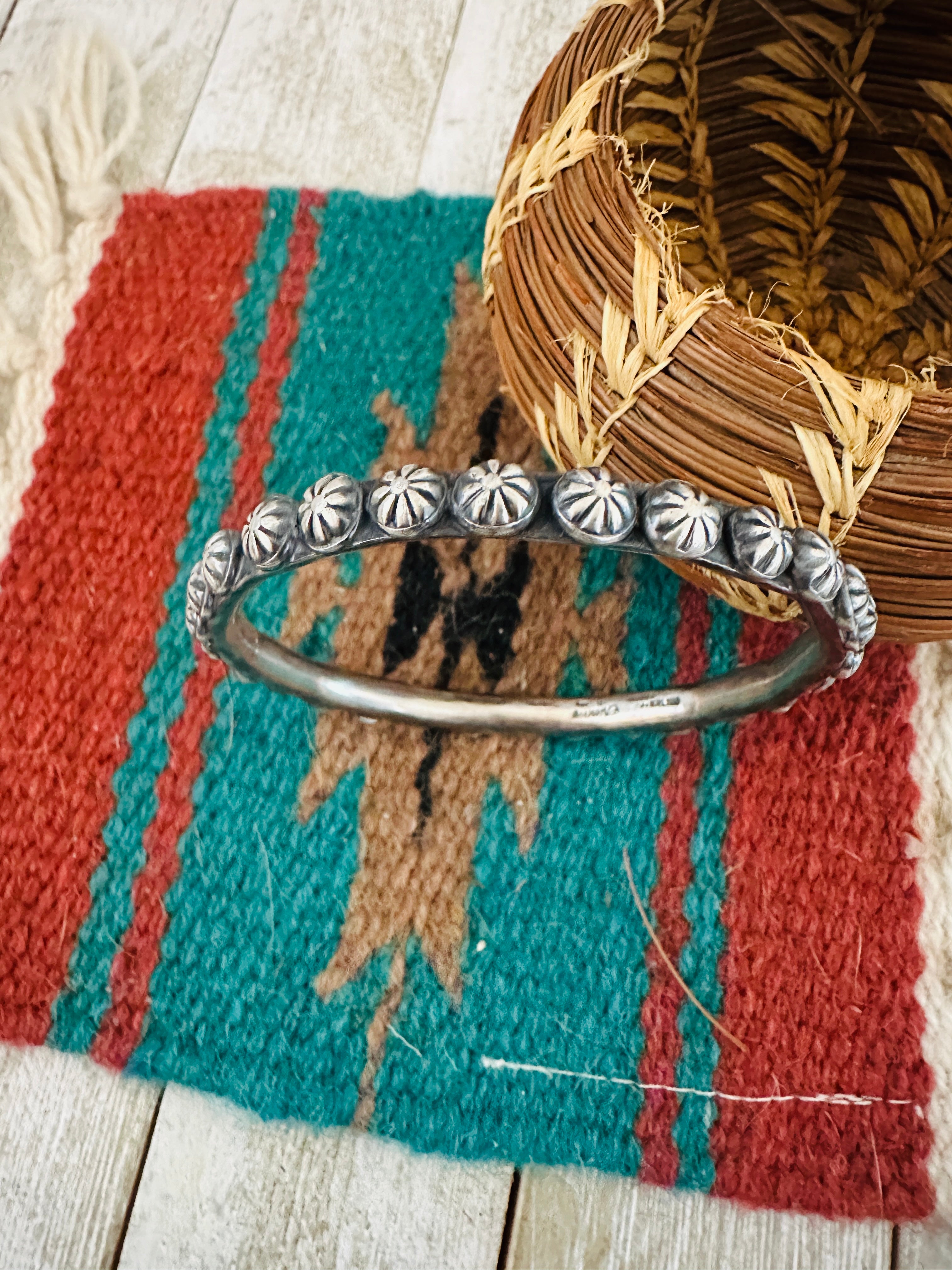 Chimney Butte Navajo Sterling Silver Studded Bangle Bracelet