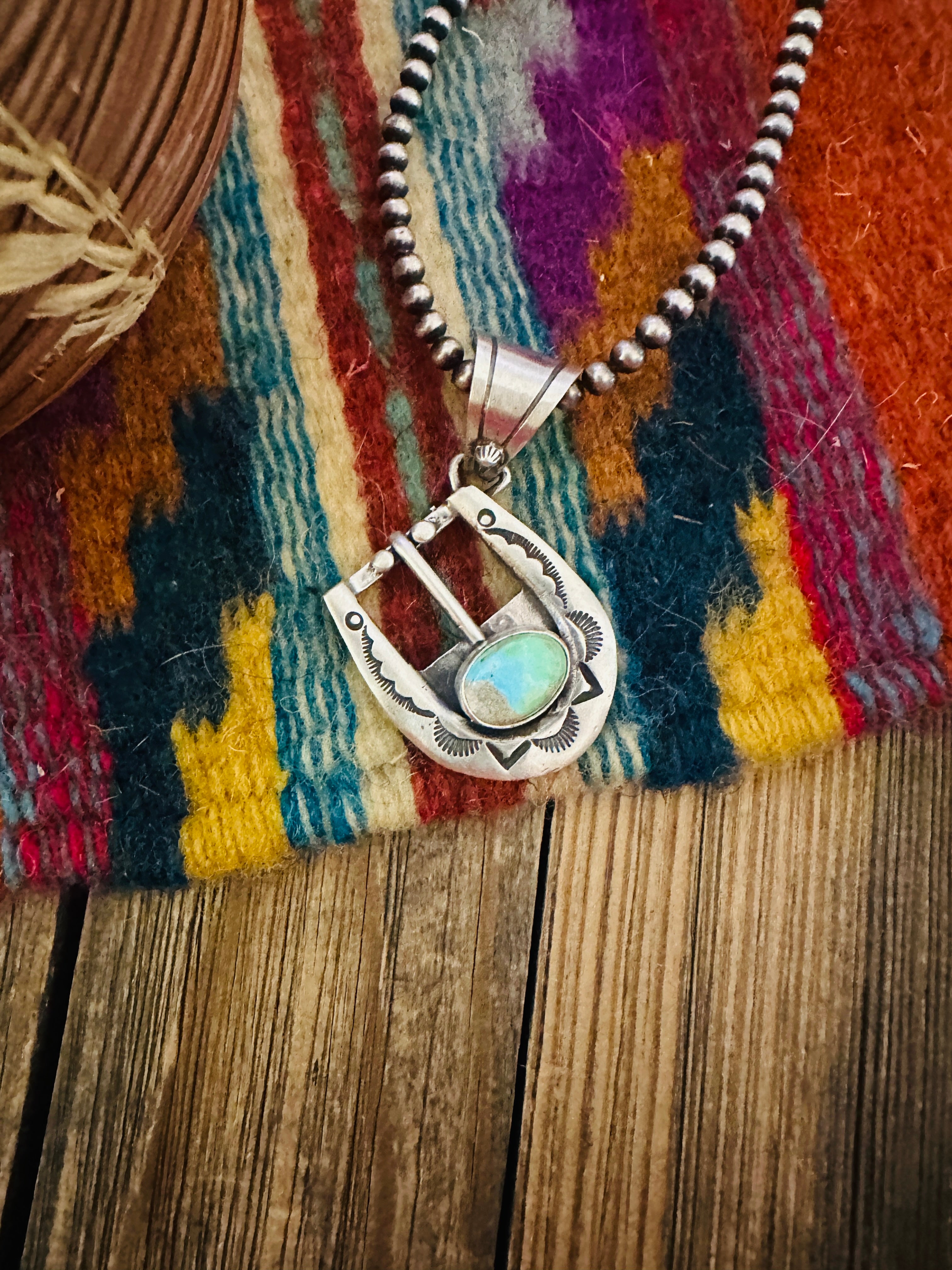 Handcrafted Sterling Silver & Turquoise Belt Buckle Pendant