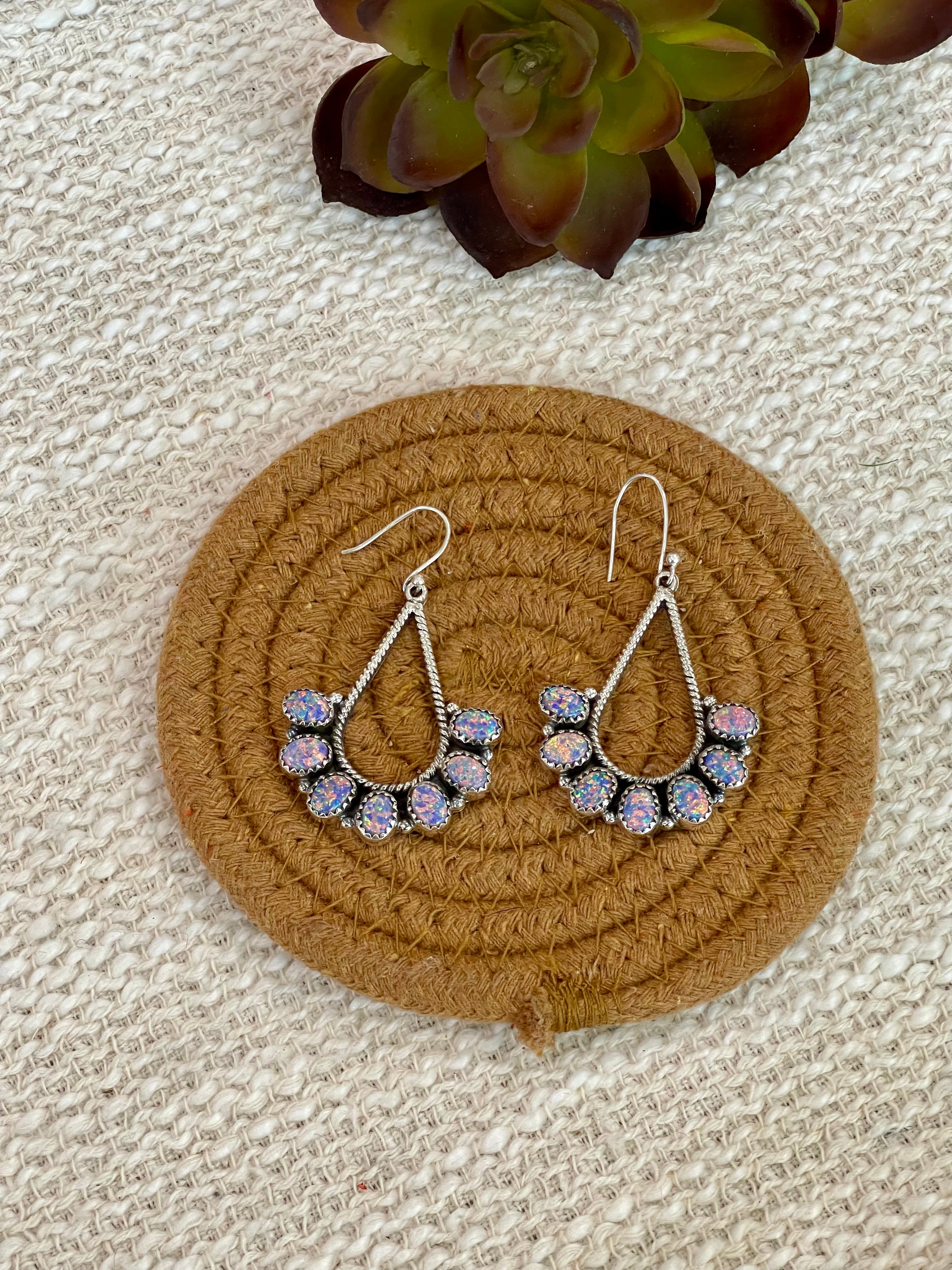 Handmade Light Purple Fire Opal & Sterling Silver Dangle Earring