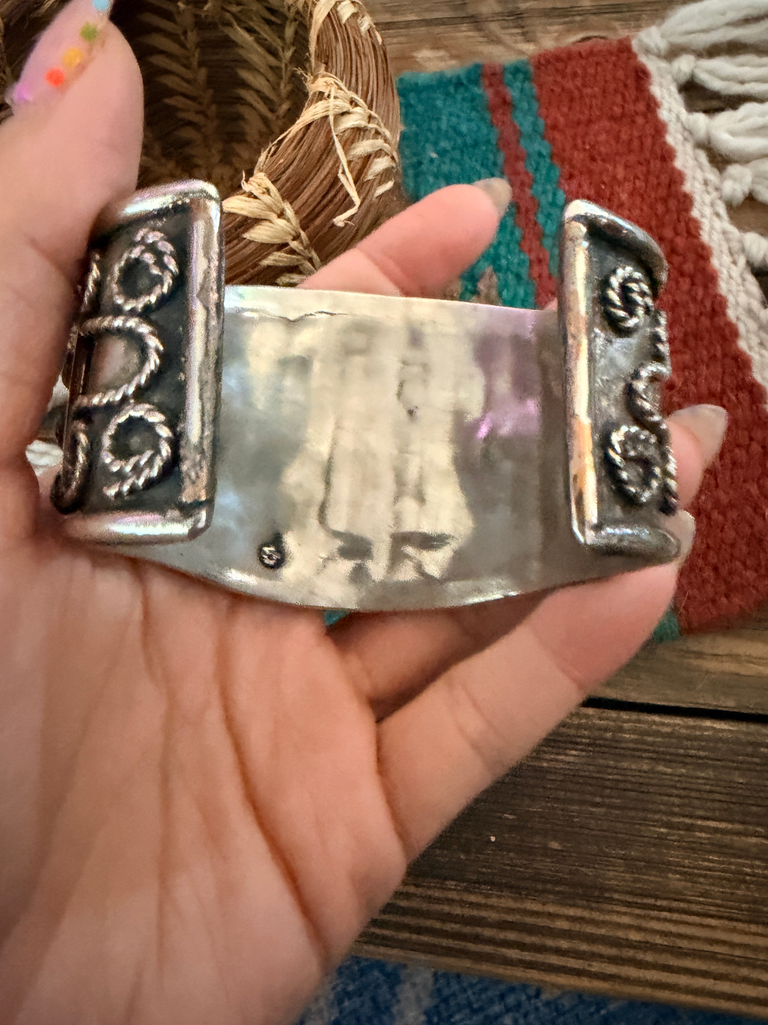 Handcrafted Old Pawn Nickel Silver & Turquoise Cuff Bracelet