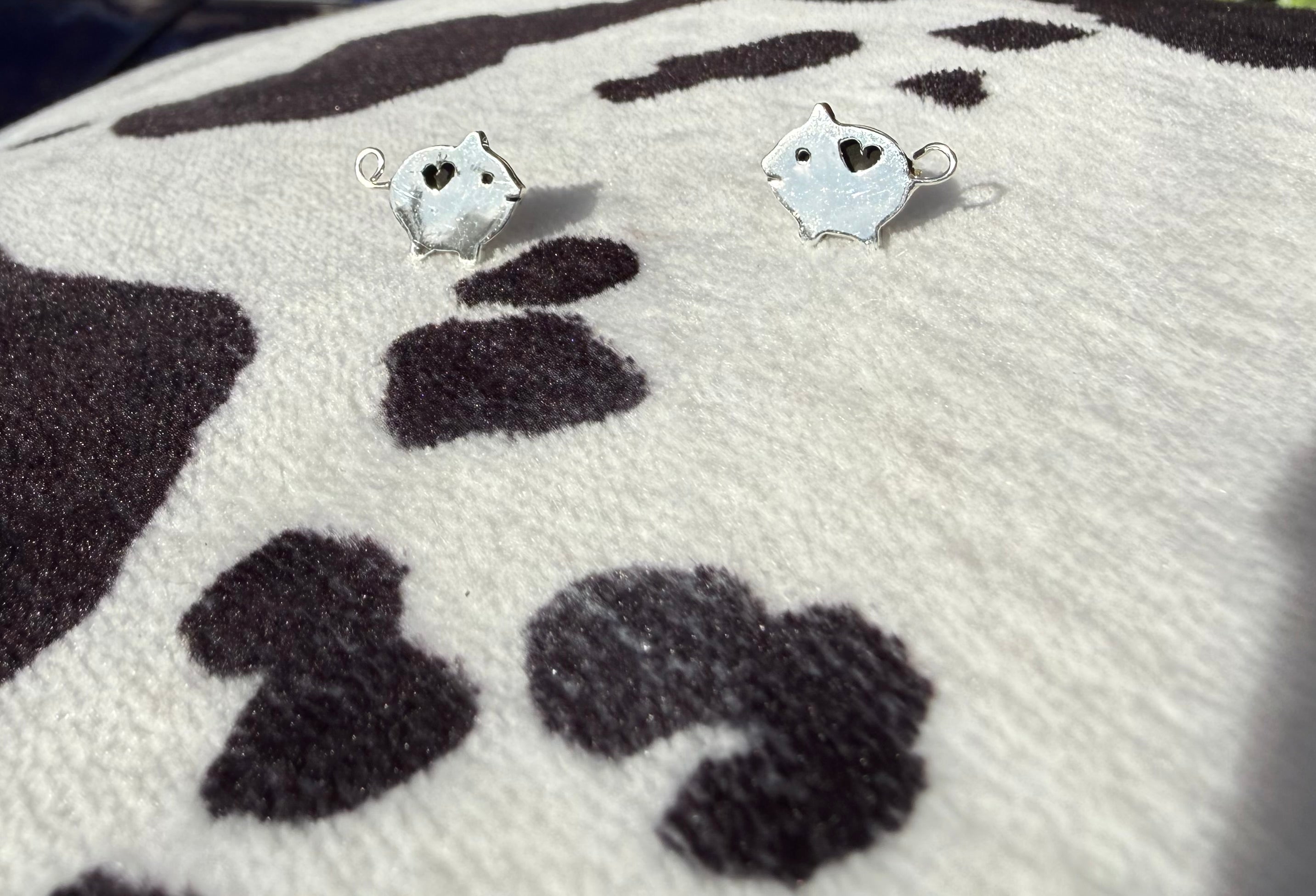 Pig & Heart Sterling Silver Stud Earrings