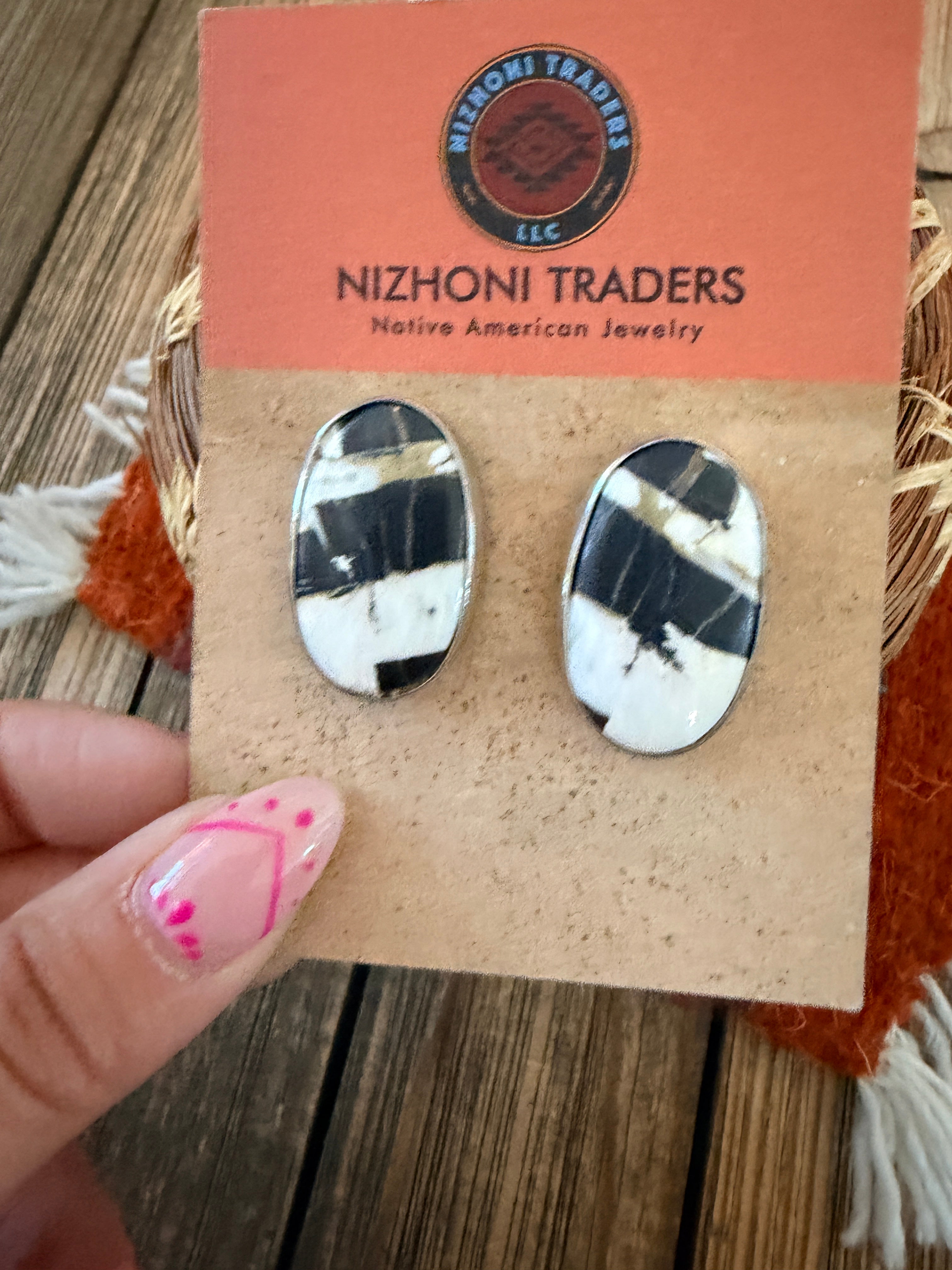 Handcrafted White Buffalo & Sterling Silver Post Earrings