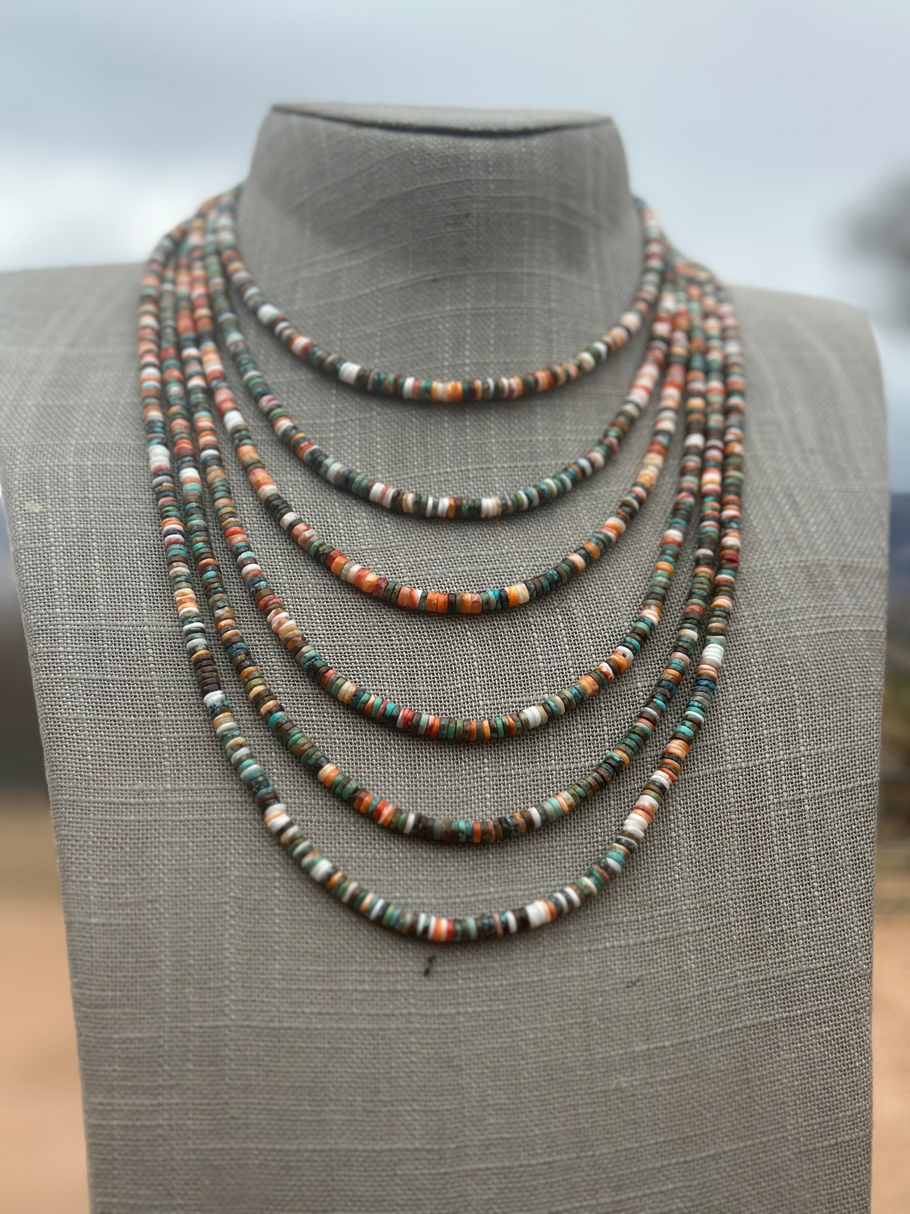 Handcrafted Kingman Turquoise & Spiny Sterling Silver 5mm Beaded Necklace