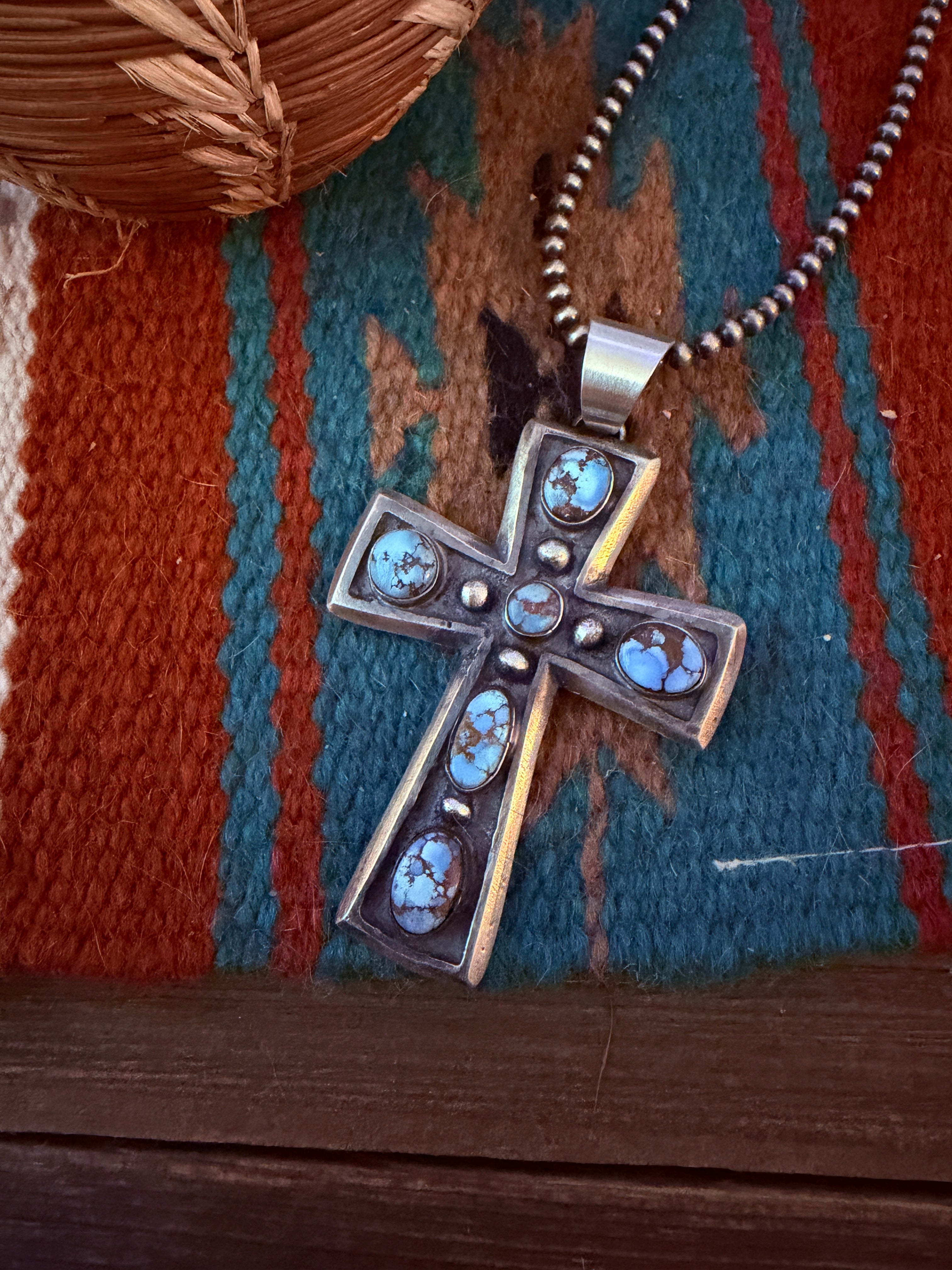 Handcrafted Golden Hills Turquoise & Sterling Silver Cross Pendant by Chimney Butte