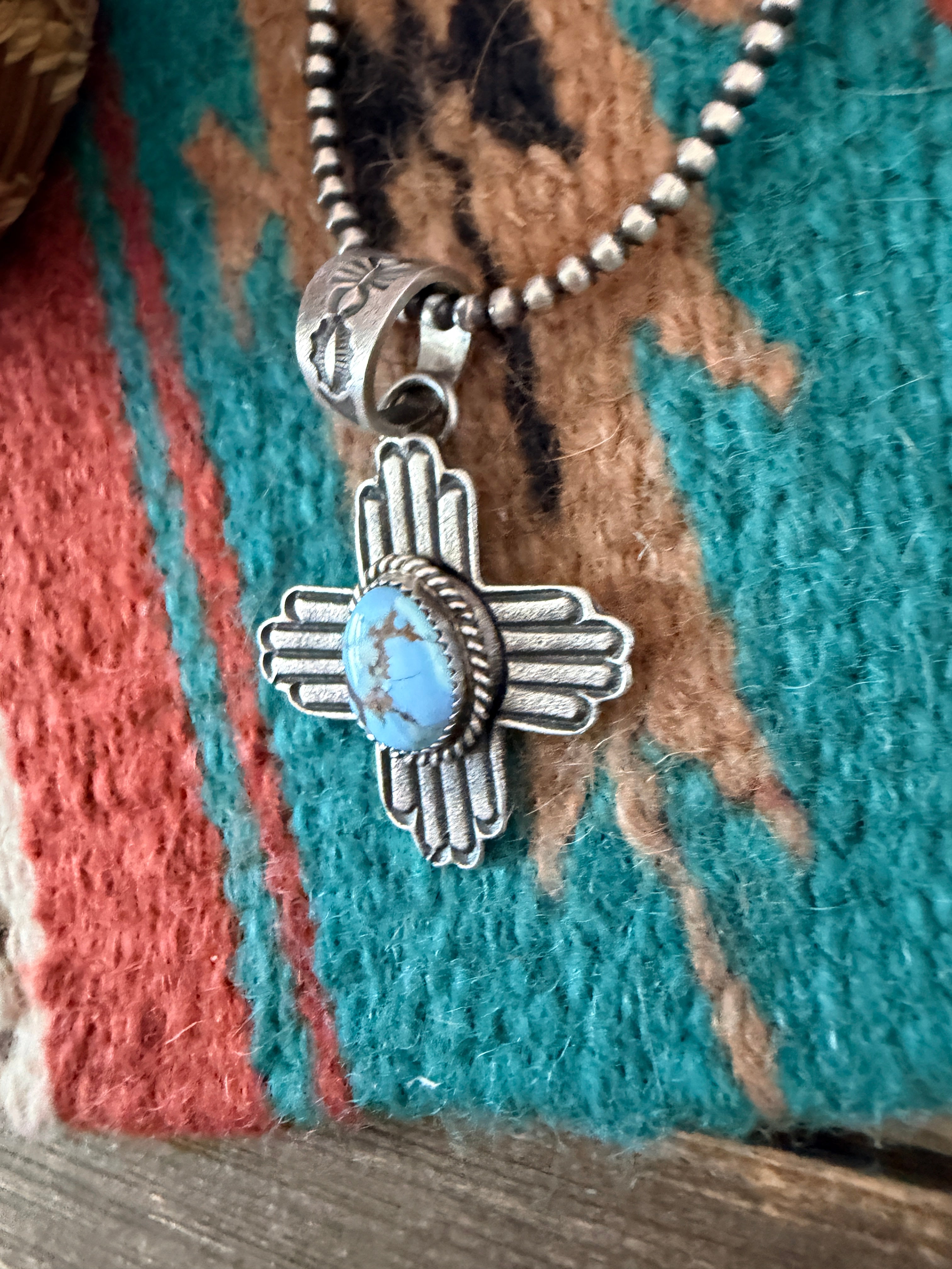Handcrafted Sterling Silver & Golden Hills Turquoise Cross Pendant by Kevin Billah