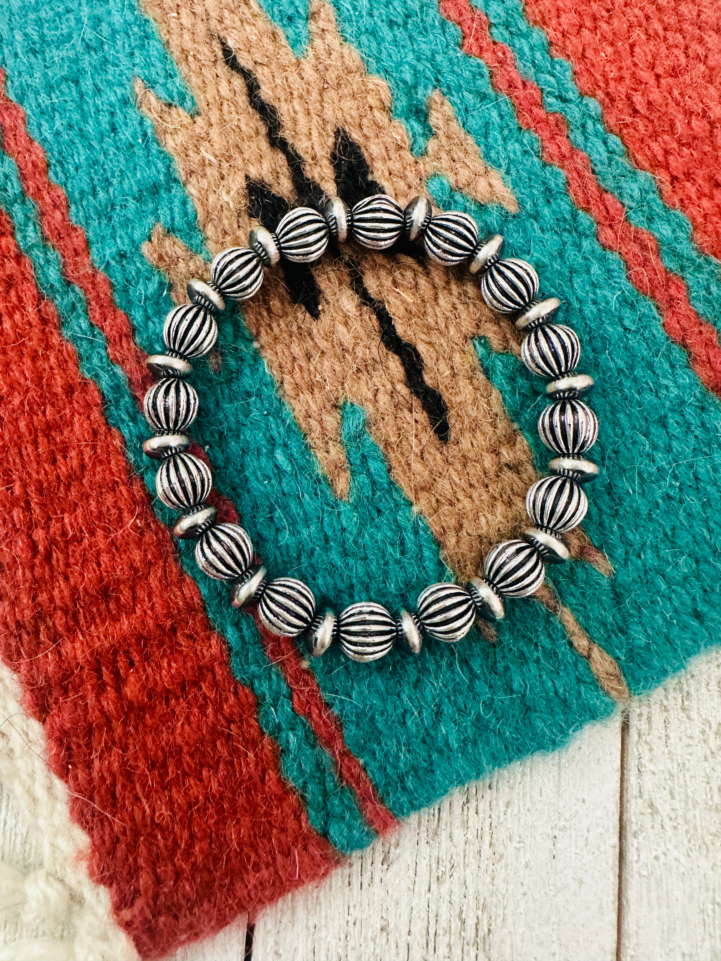 Handmade 8mm Sterling Silver Beaded Stretch Bracelet