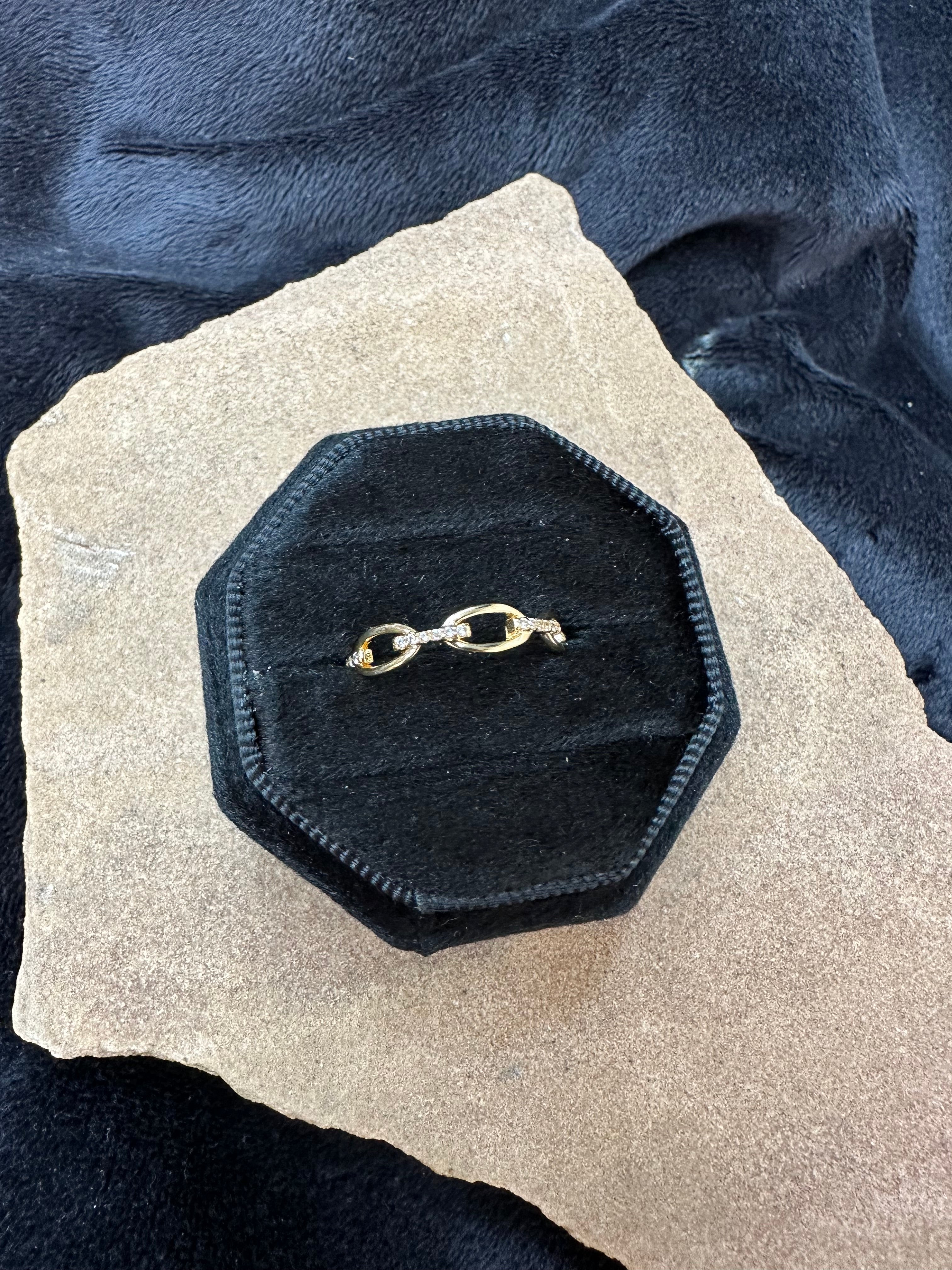 14K Gold Plated Sterling Silver CZ Open Chain Link Ring
