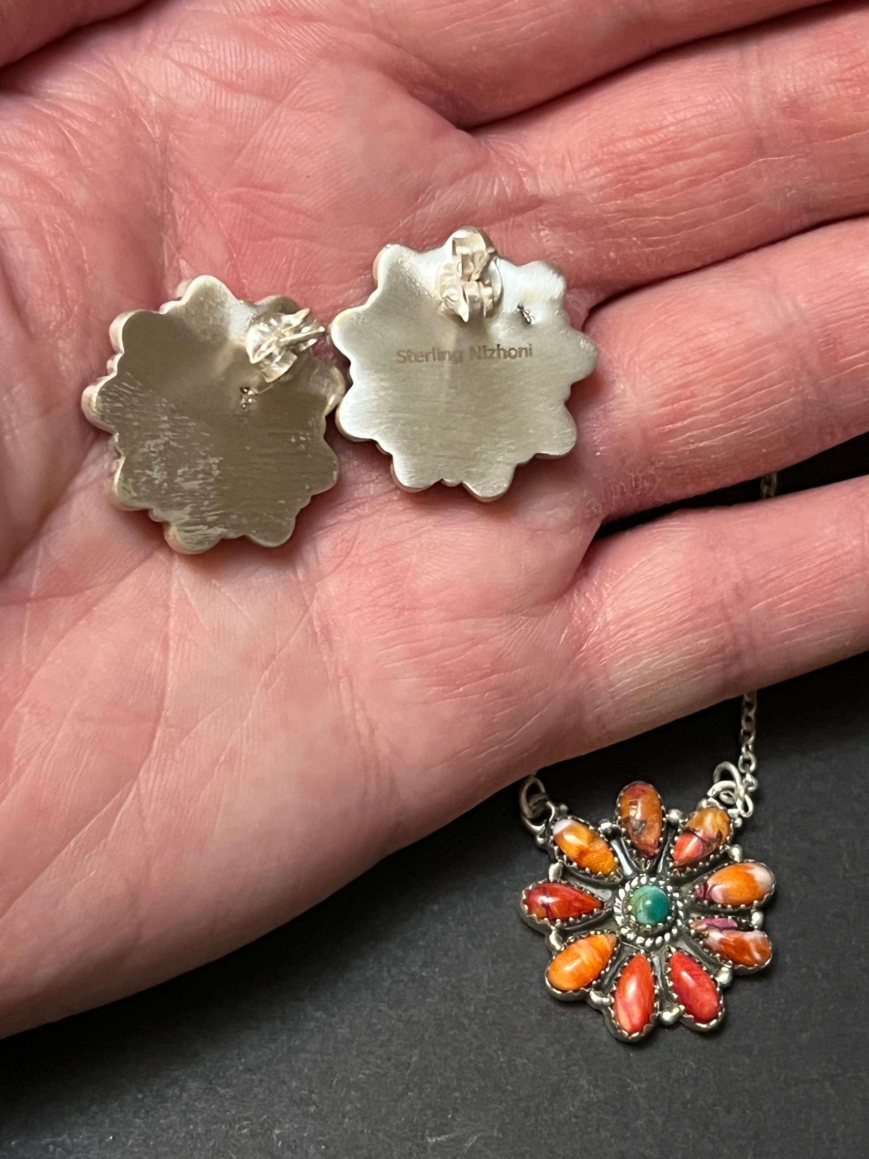 Handmade Sterling Silver Orange Dream Cluster Necklace & Earring Set