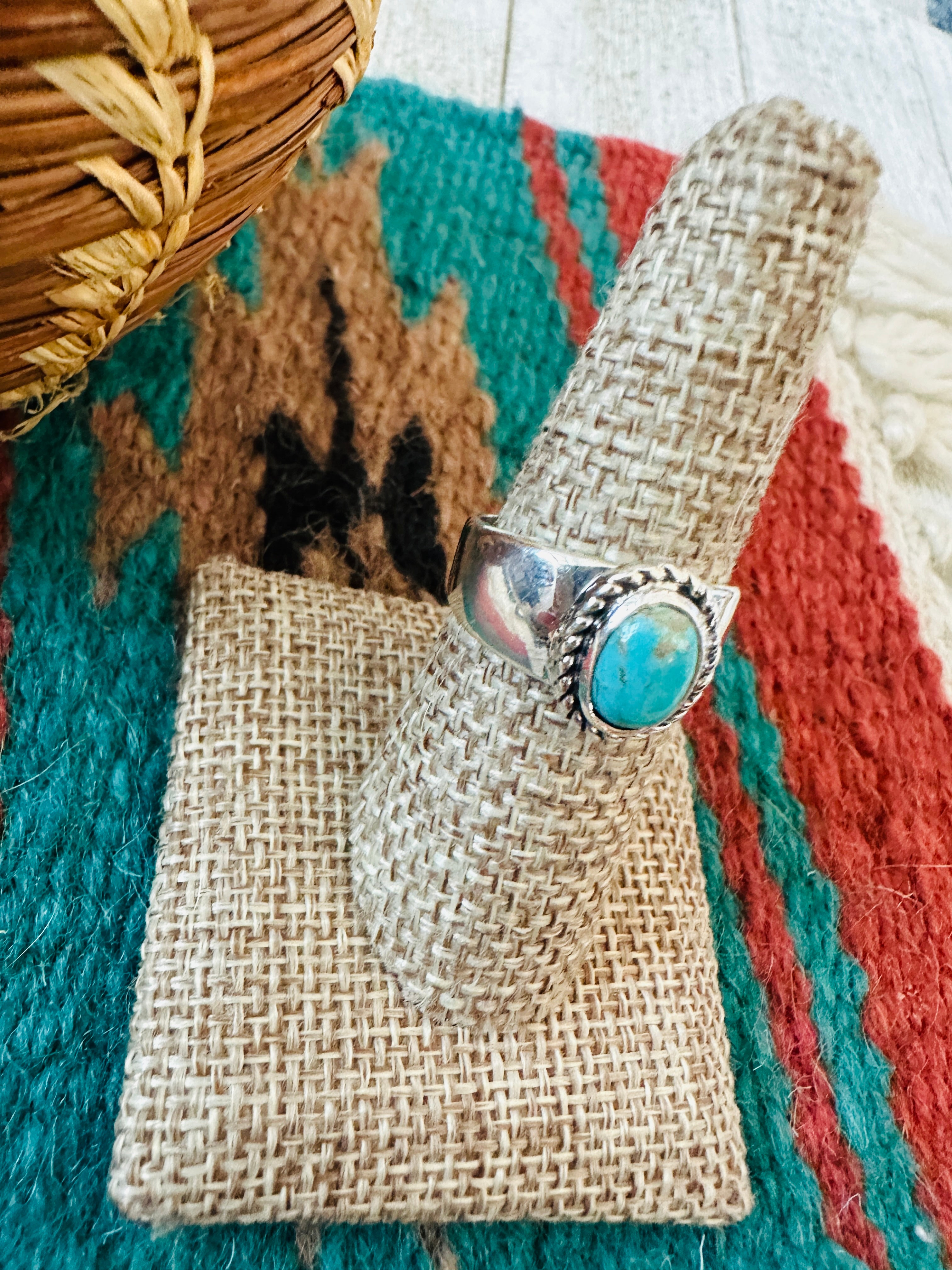 Handcrafted Turquoise & Sterling Silver Wide Band Ring