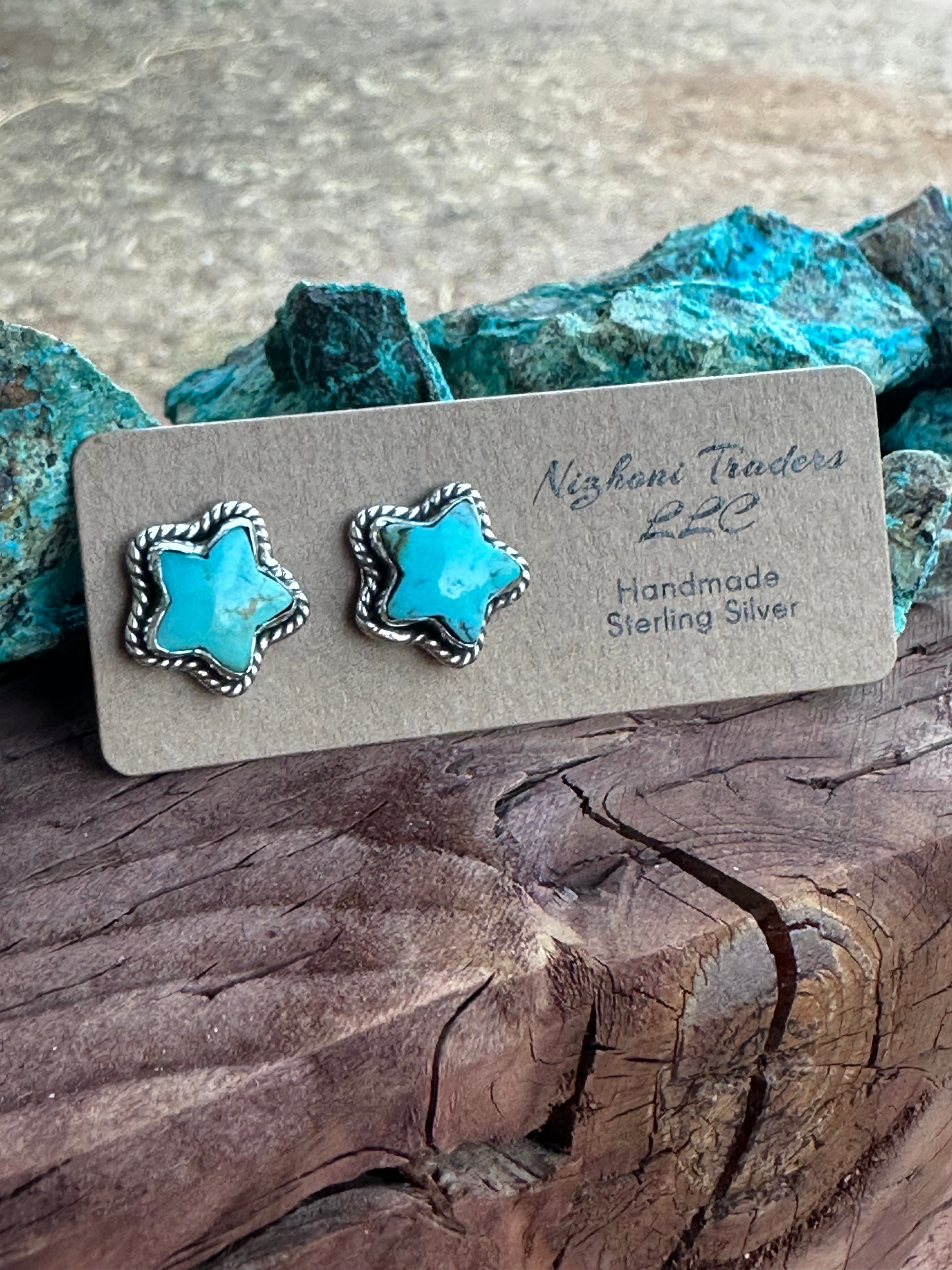 Handmade Sizzling Star Sterling Silver & Turquoise Post Earrings