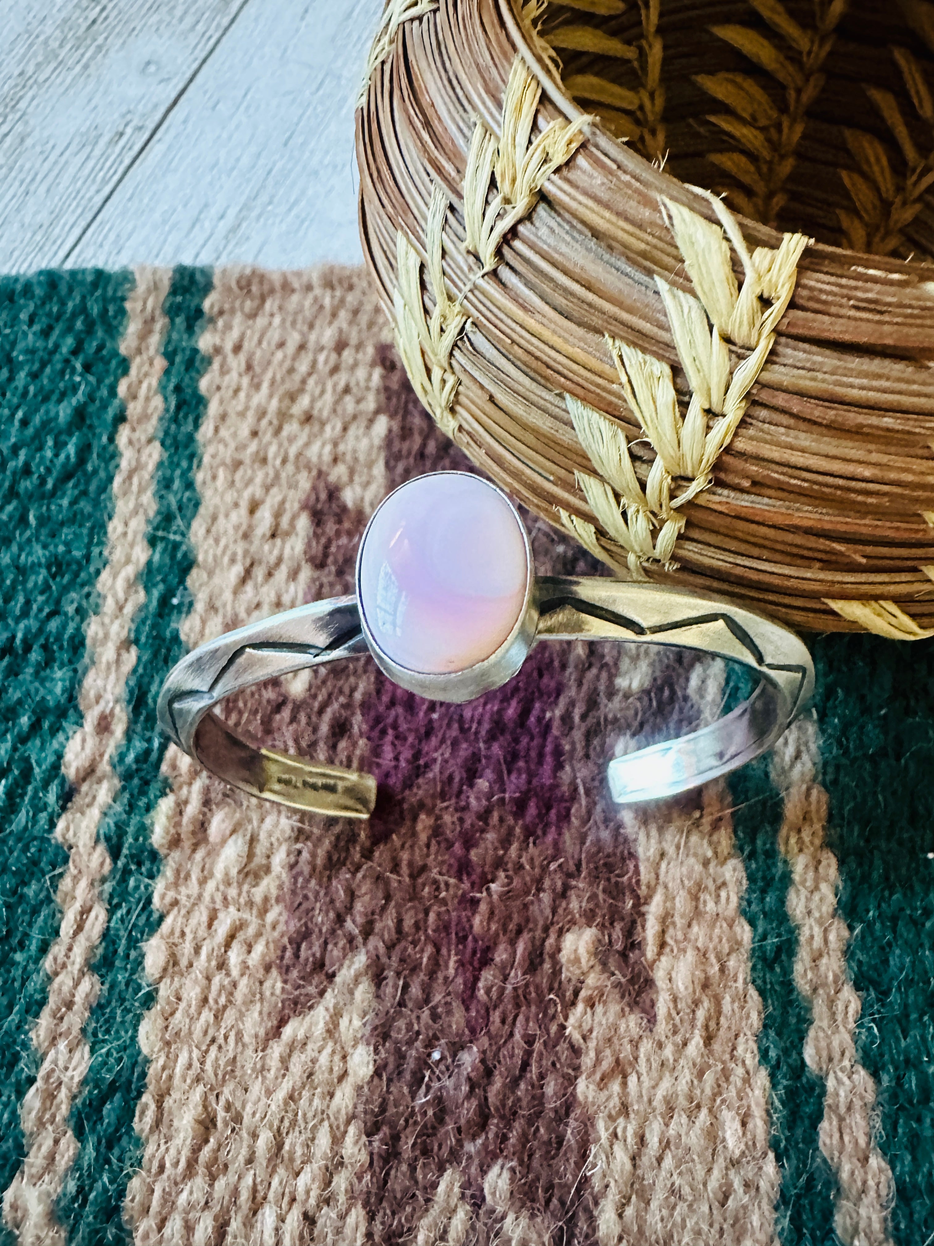 Handcrafted Queen Pink Conch Shell & Sterling Silver Cuff Bracelet