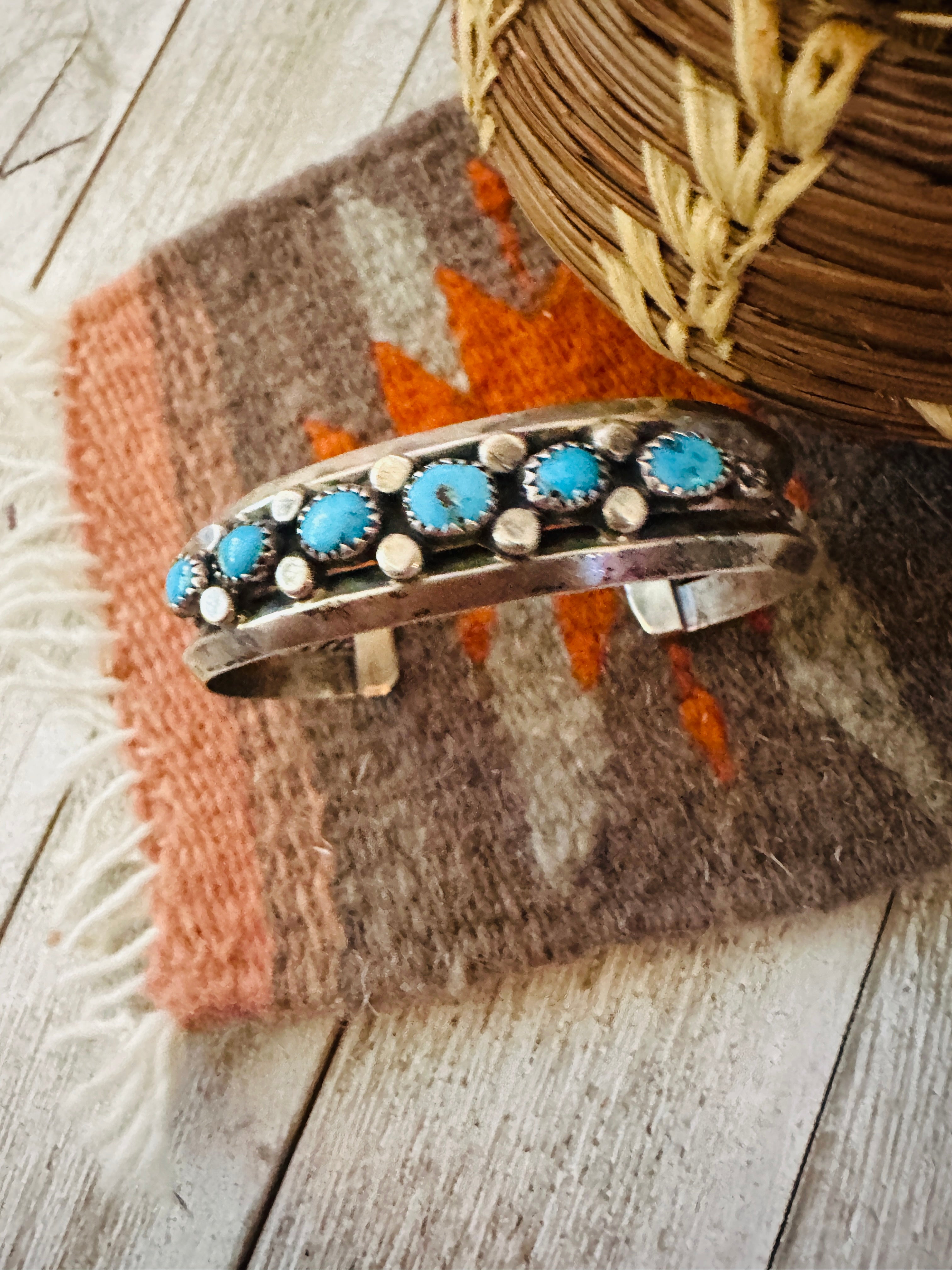 Handcrafted Old Pawn Turquoise & Sterling Silver Cuff Bracelet /