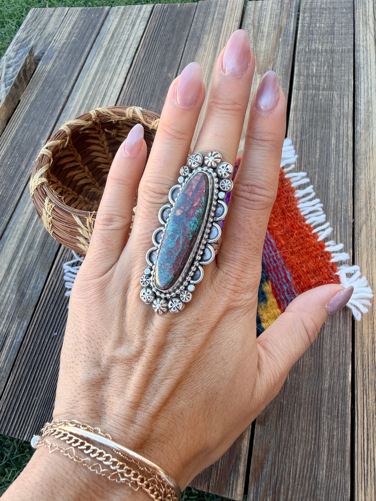 Handcrafted Royston Turquoise & Sterling Silver Ring 10 by Rosella Paxson