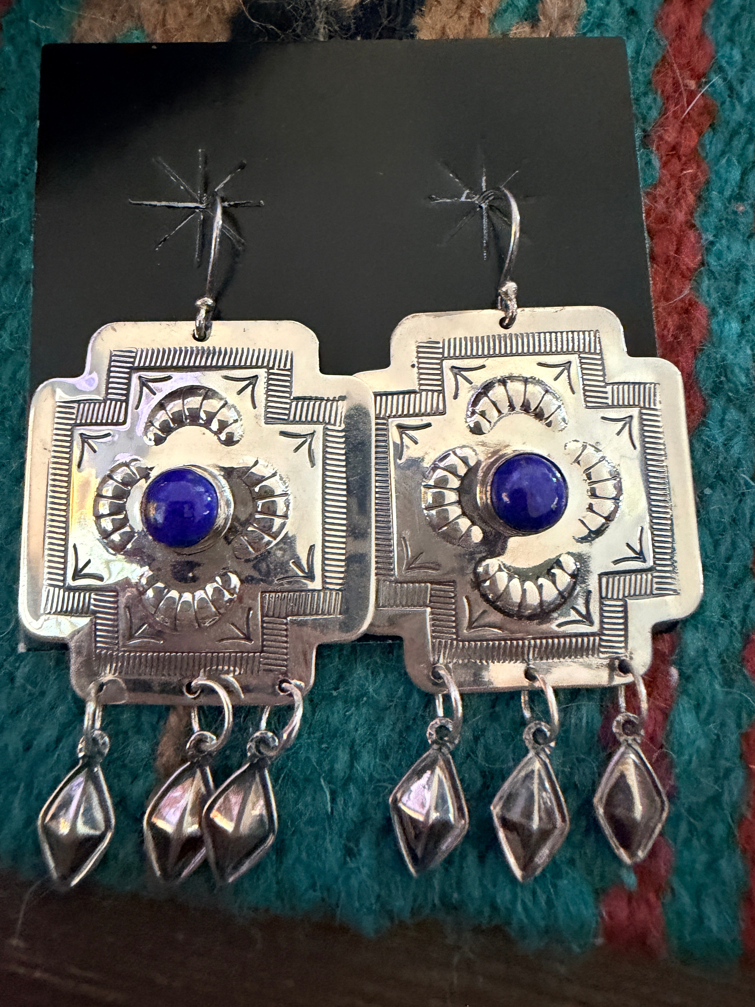 Handcrafted Lapis & Sterling Silver Cross Dangle Earrings