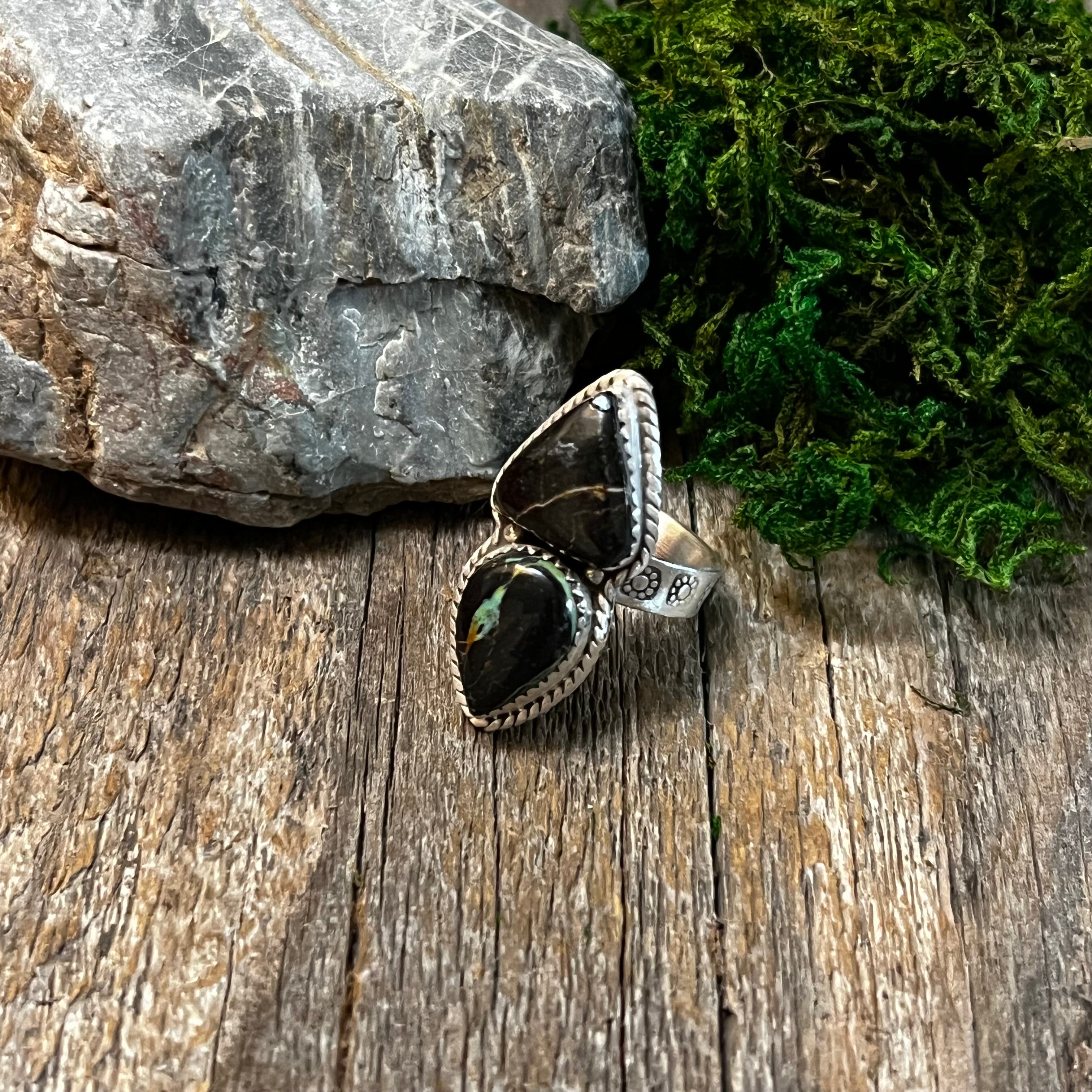Handmade Sterling Silver & Black Jack Adjustable Ring