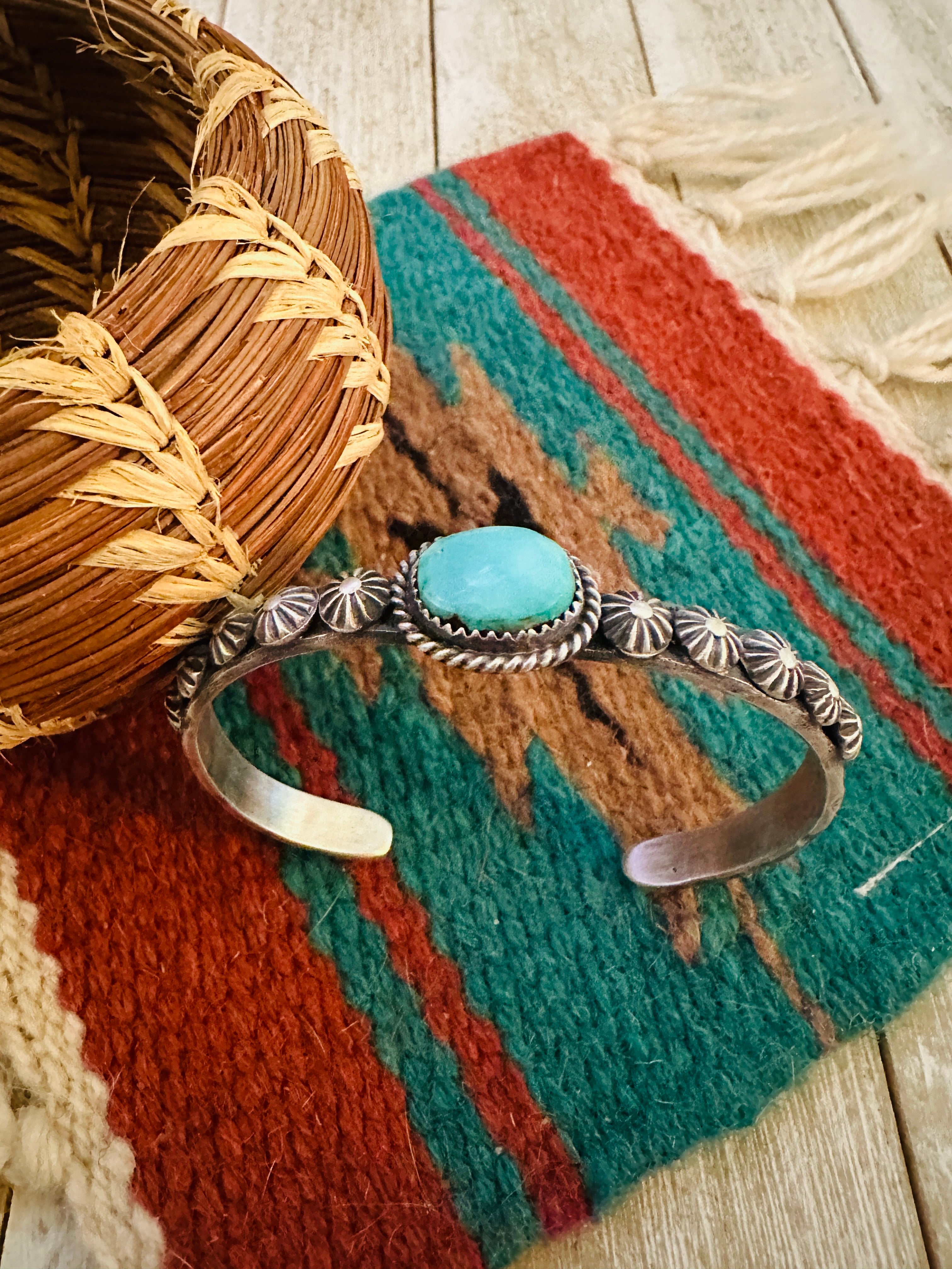 Handcrafted Turquoise & Sterling Silver Cuff Bracelet by Kevin Billah