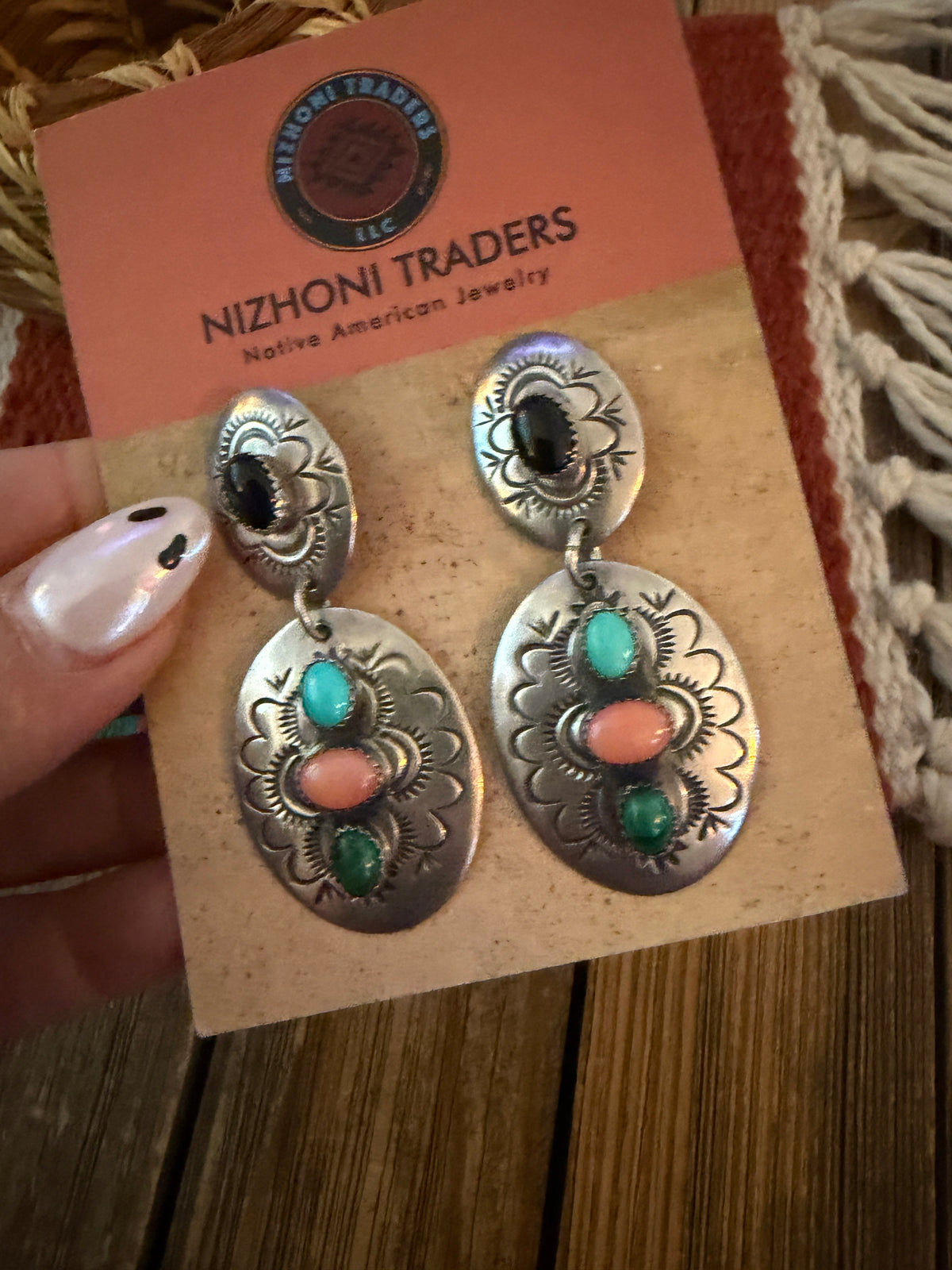 Old Pawn Handcrafted Sterling Silver & Multi Stone Dangle Earrings