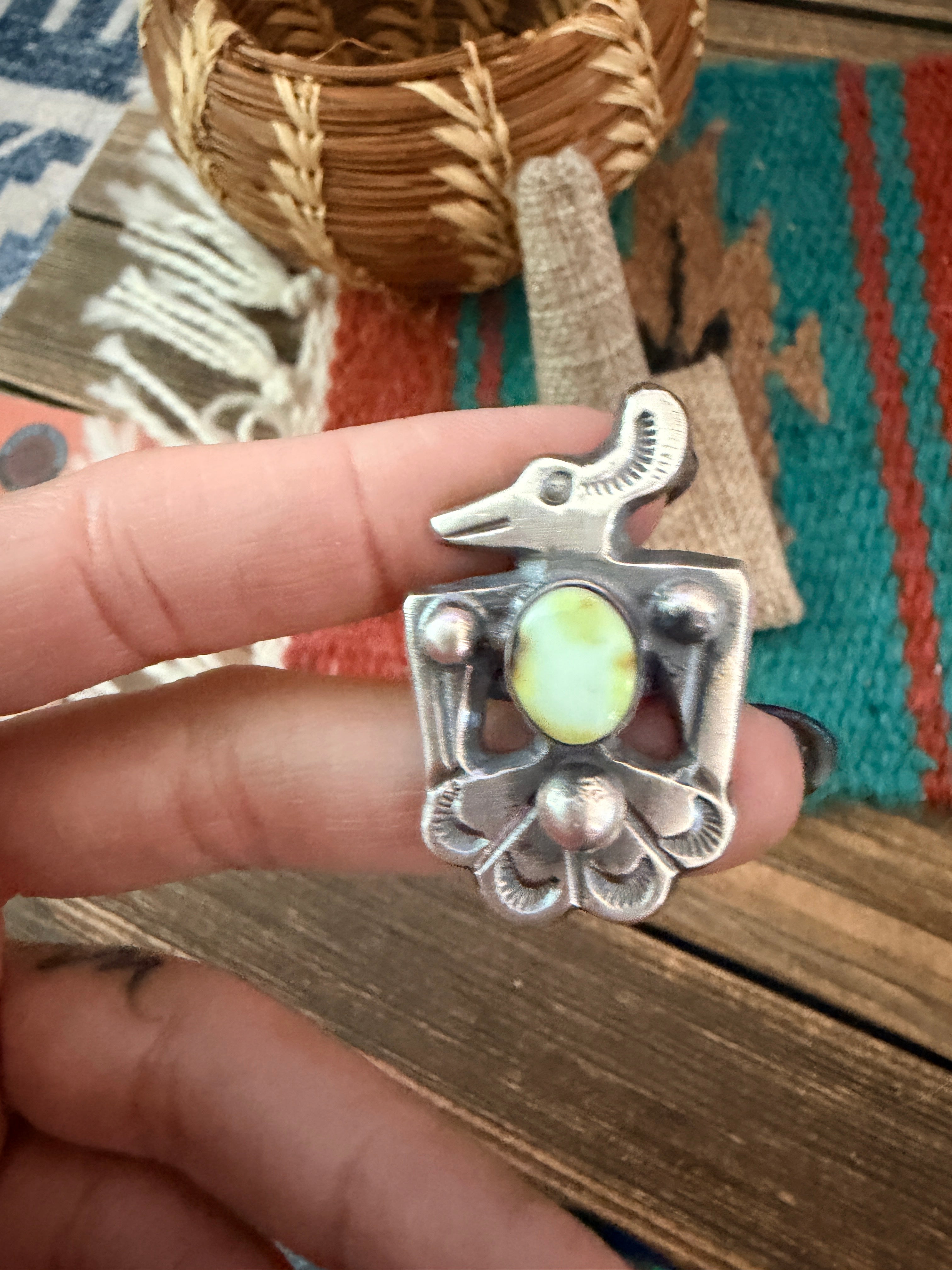 Handcrafted Palomino Turquoise and Sterling Silver Thunderbird Ring size 7.75 by Chimney Butte