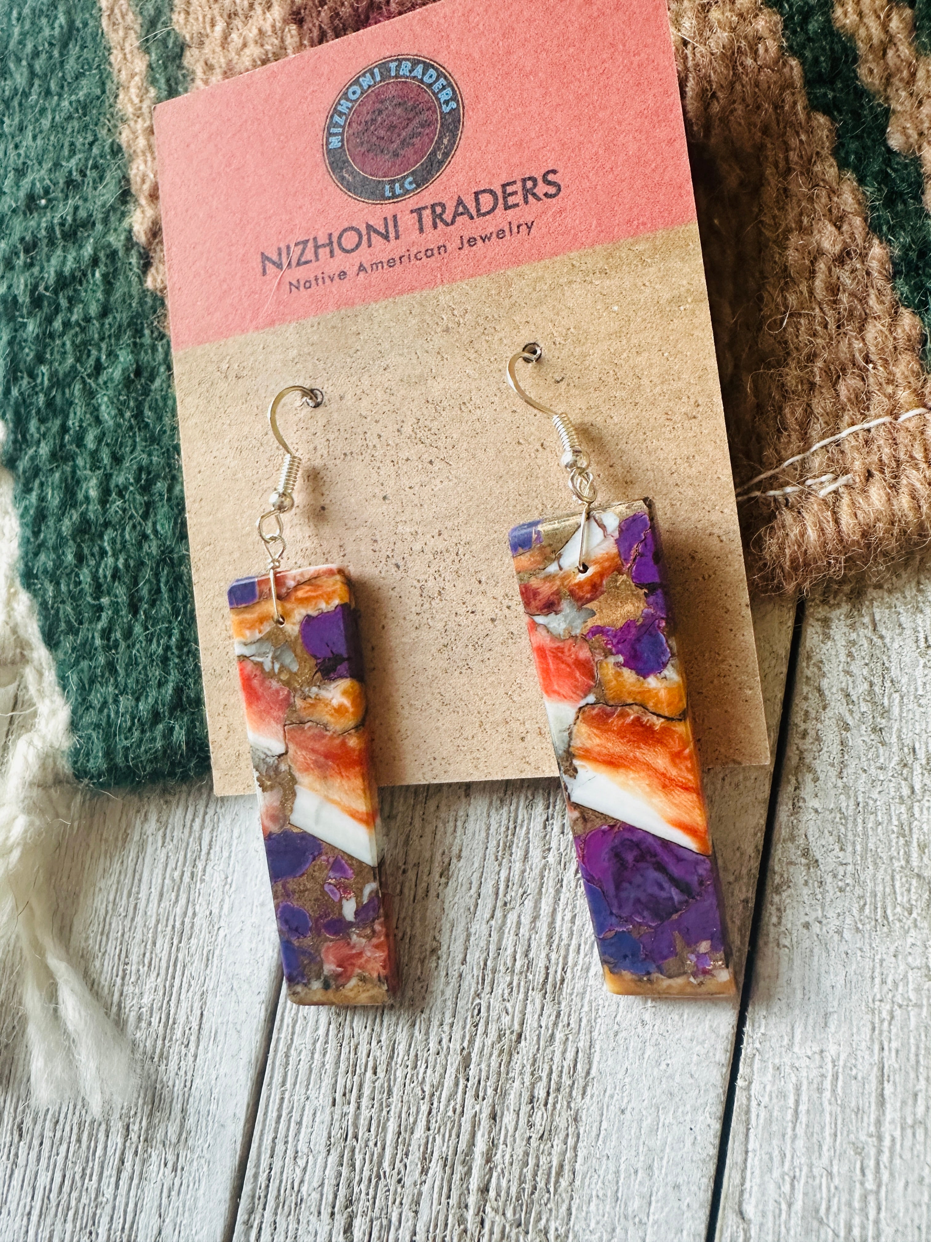 Navajo Sterling Silver & Purple Spice Slab Dangle Earrings