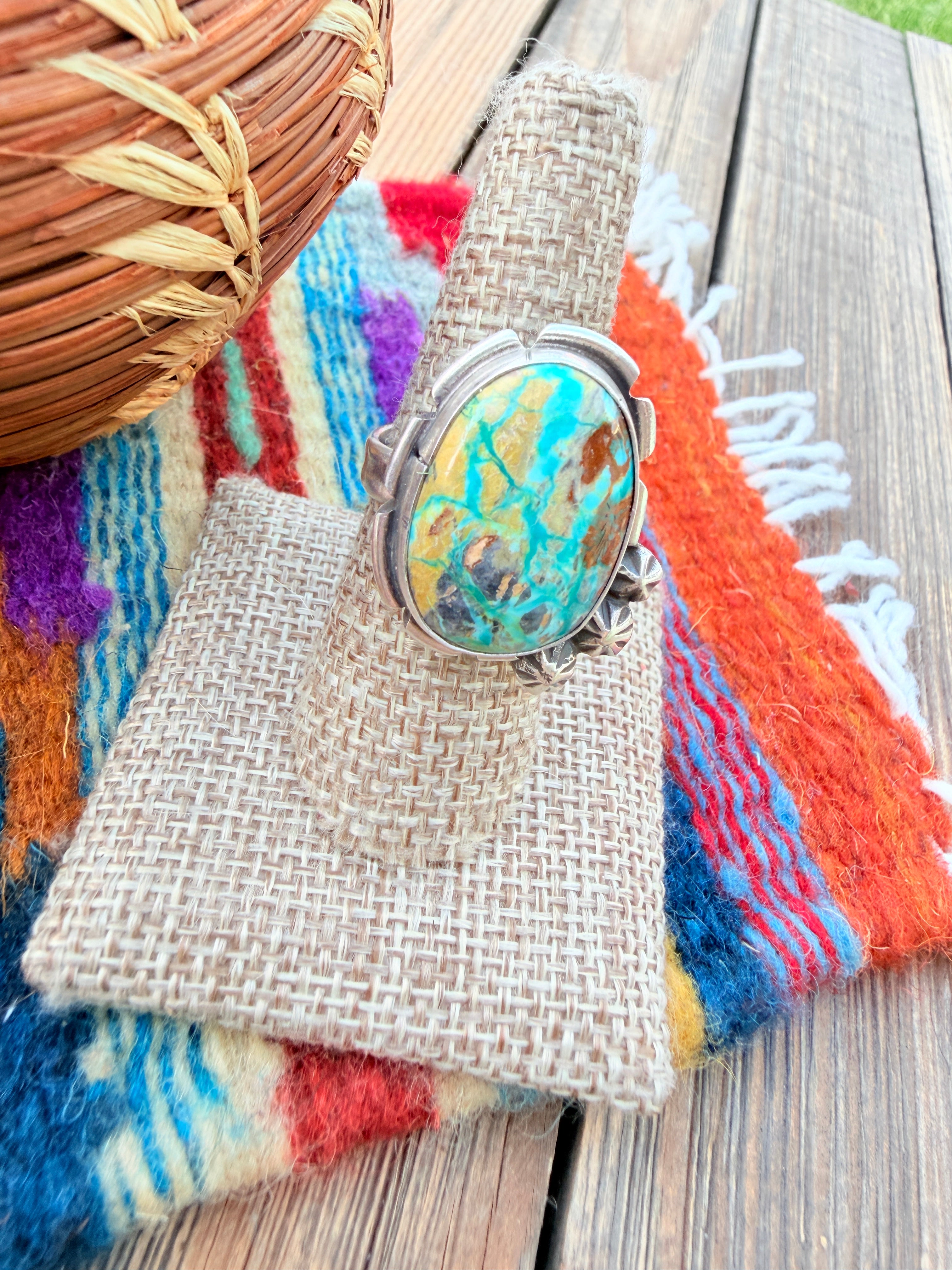 Handcrafted Fox Turquoise & Sterling Silver Adjustable Ring