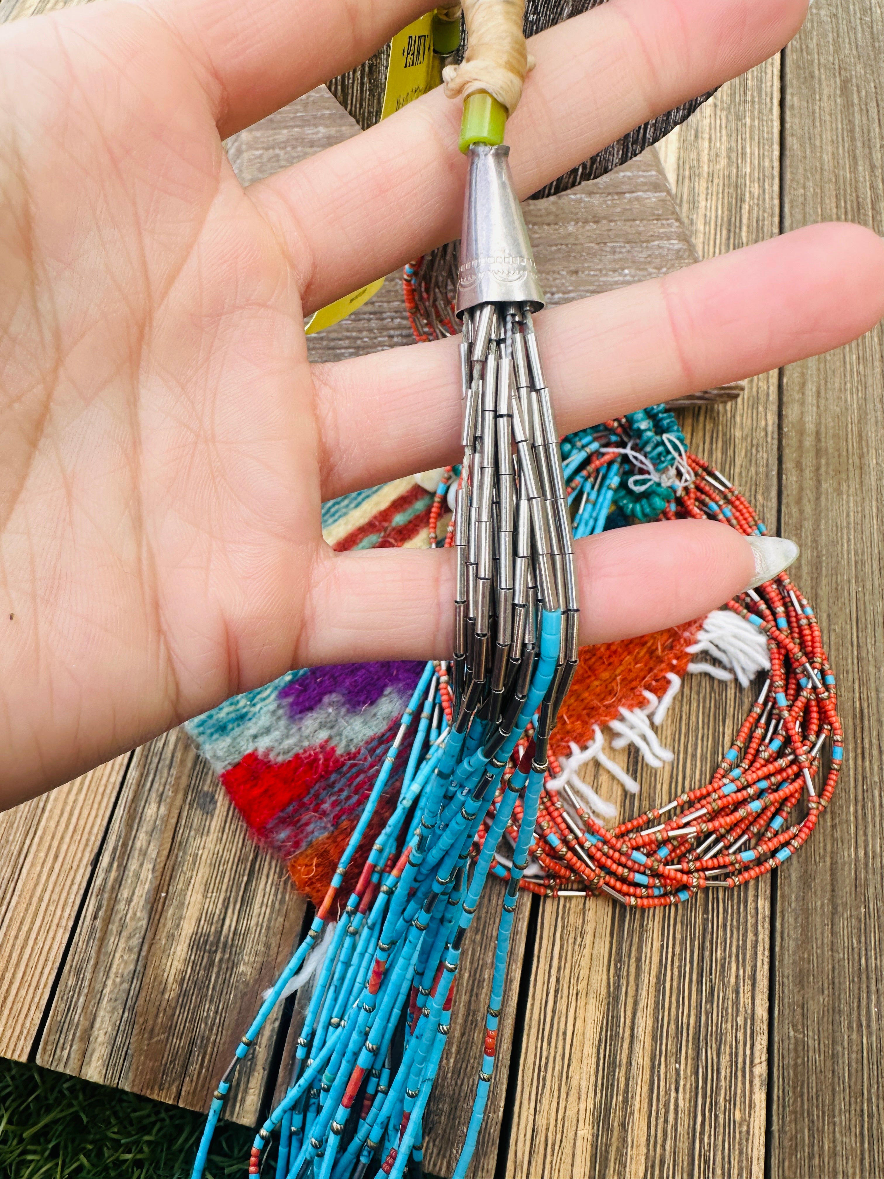 Old Pawn Handcrafted Turquoise, Coral & Sterling Silver Beaded 36” Necklace
