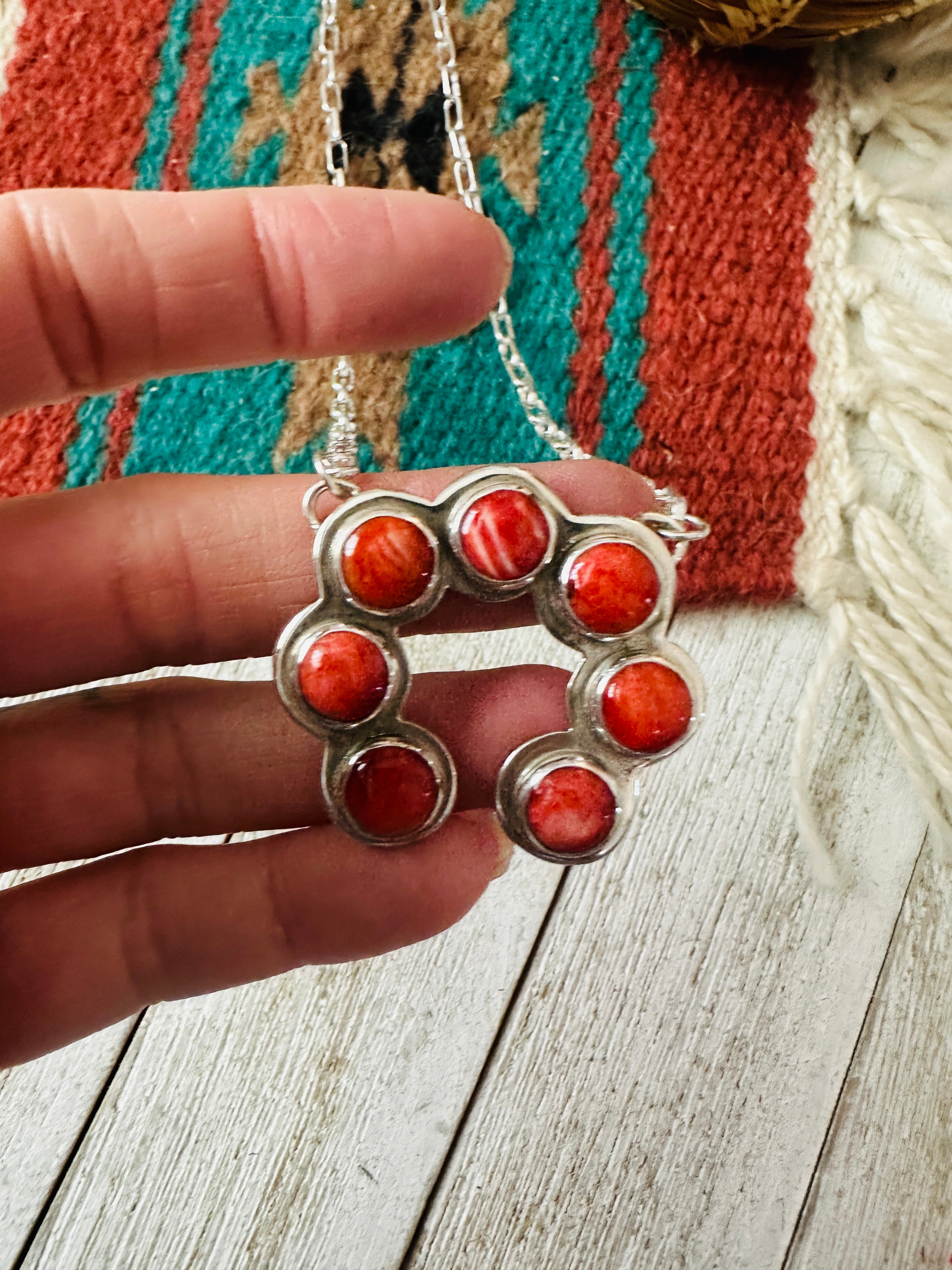 Handcrafted Sterling Silver & Orange Spiny Naja Necklace