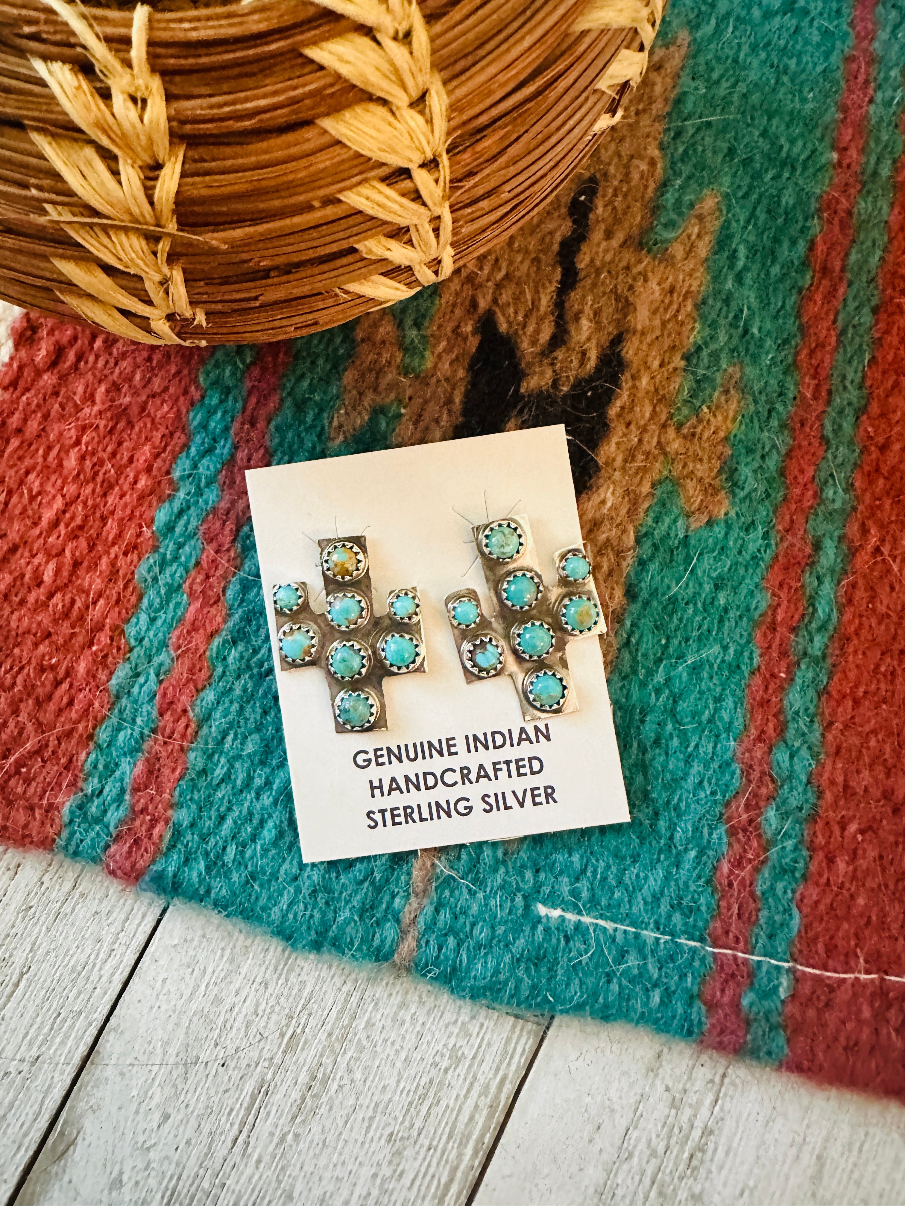Handcrafted Sterling Silver & Turquoise Cactus Post Earrings