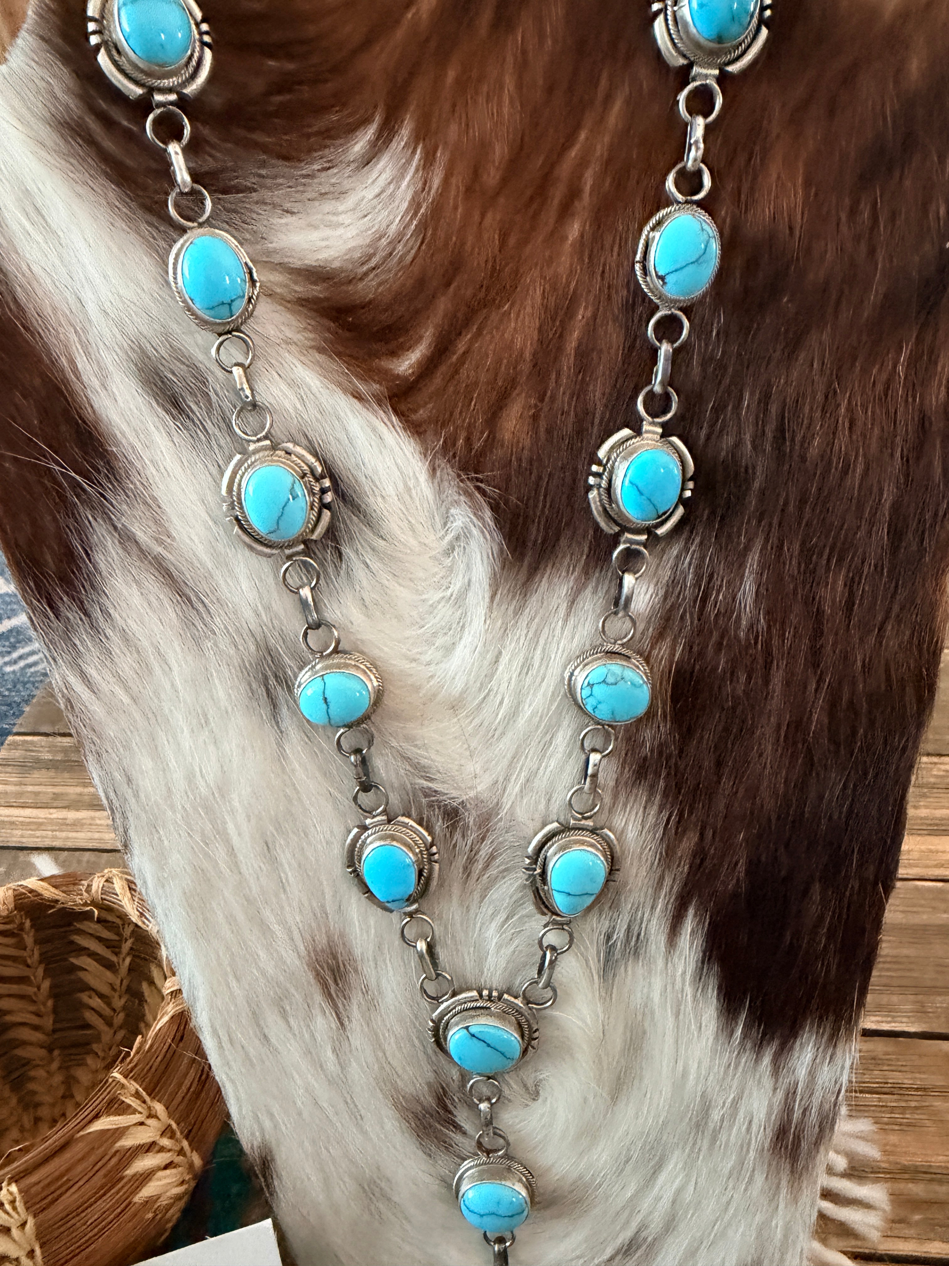 Handcrafted Turquoise & Sterling Silver Necklace and Earring Set