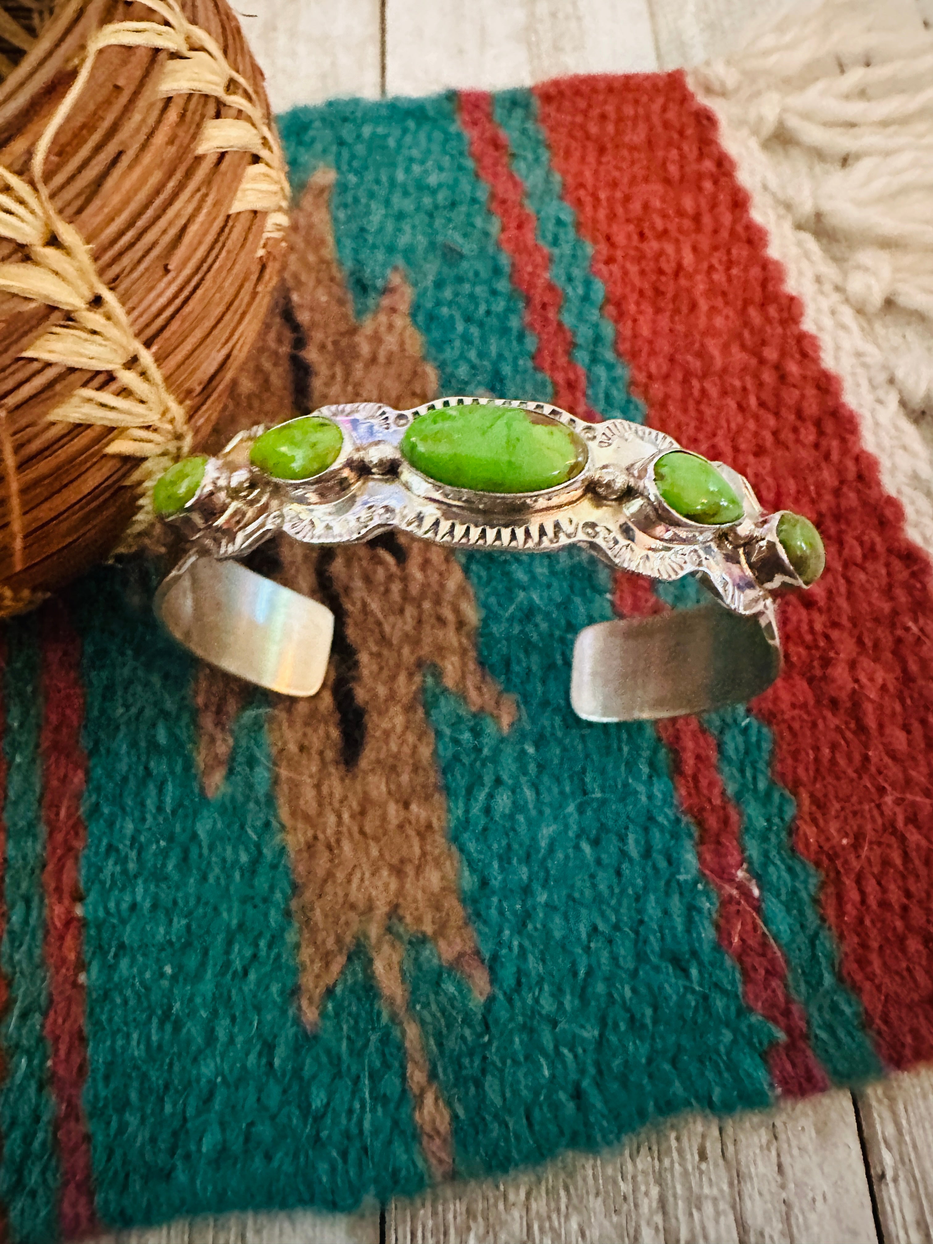 Handcrafted Green Kingman Turquoise & Sterling Silver Cuff Bracelet