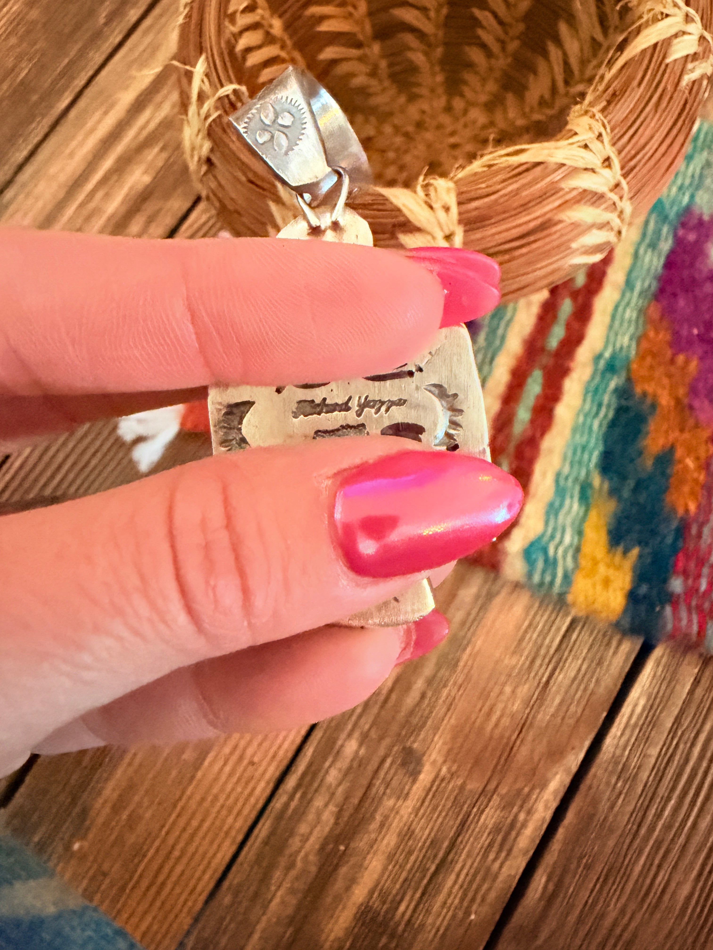 Handcrafted Turquoise, Coral & Sterling Silver Thunderbird Pendant by Richard Yazzie