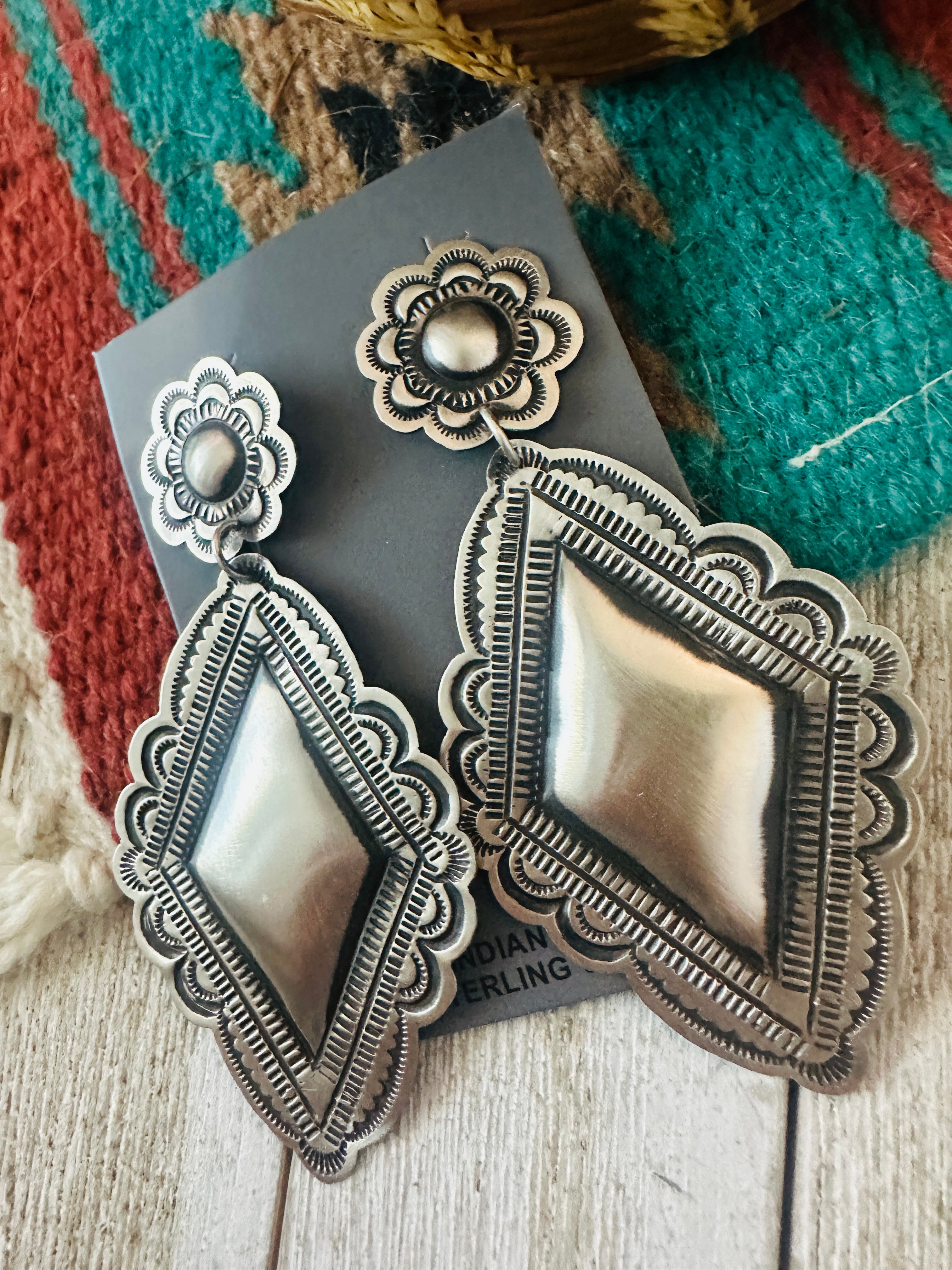 Handcrafted Sterling Silver Concho Dangle Earrings by Leander Tahe