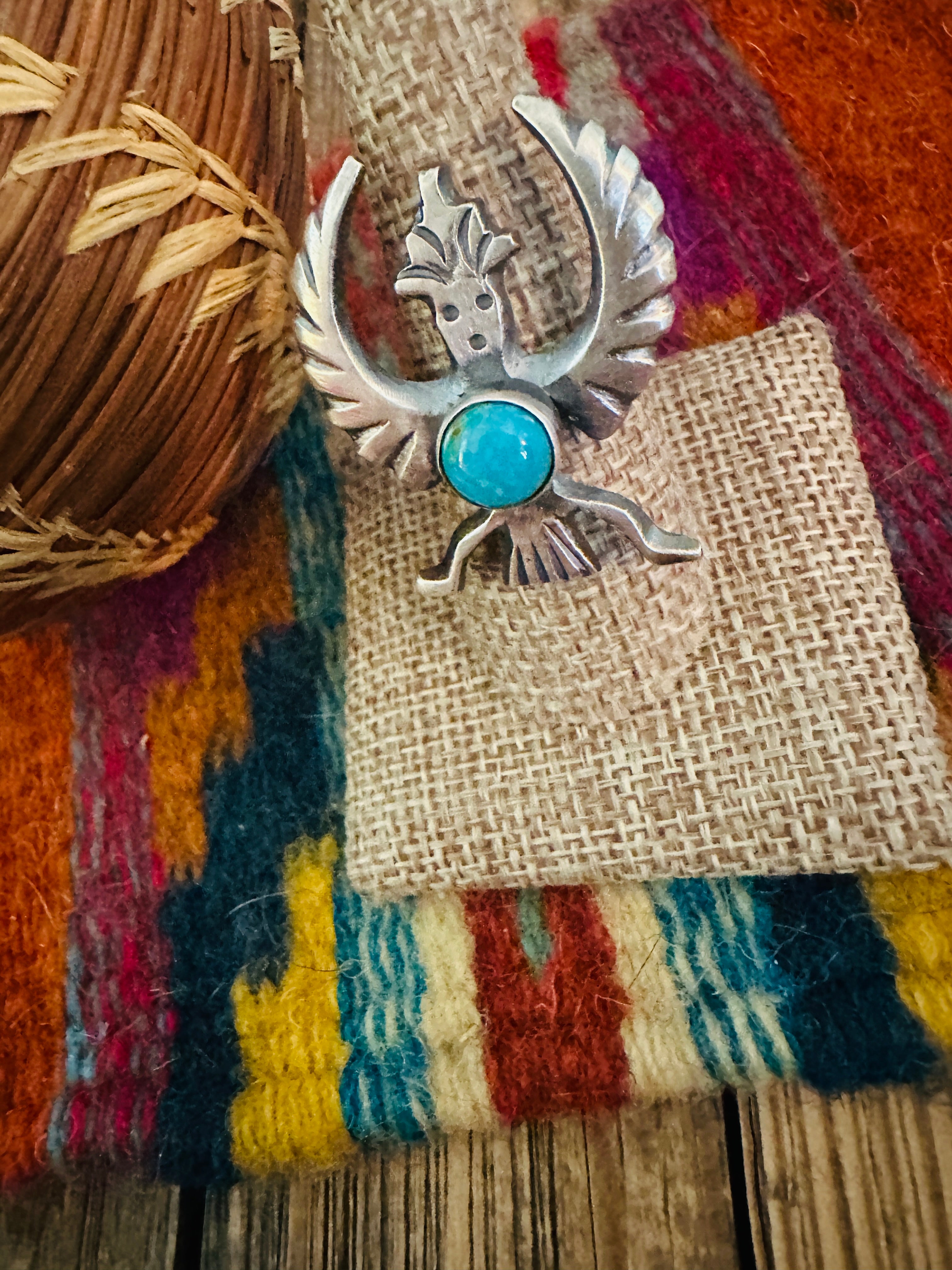 Handcrafted Turquoise and Sterling Silver Thunderbird Ring size 8 by Chimney Butte