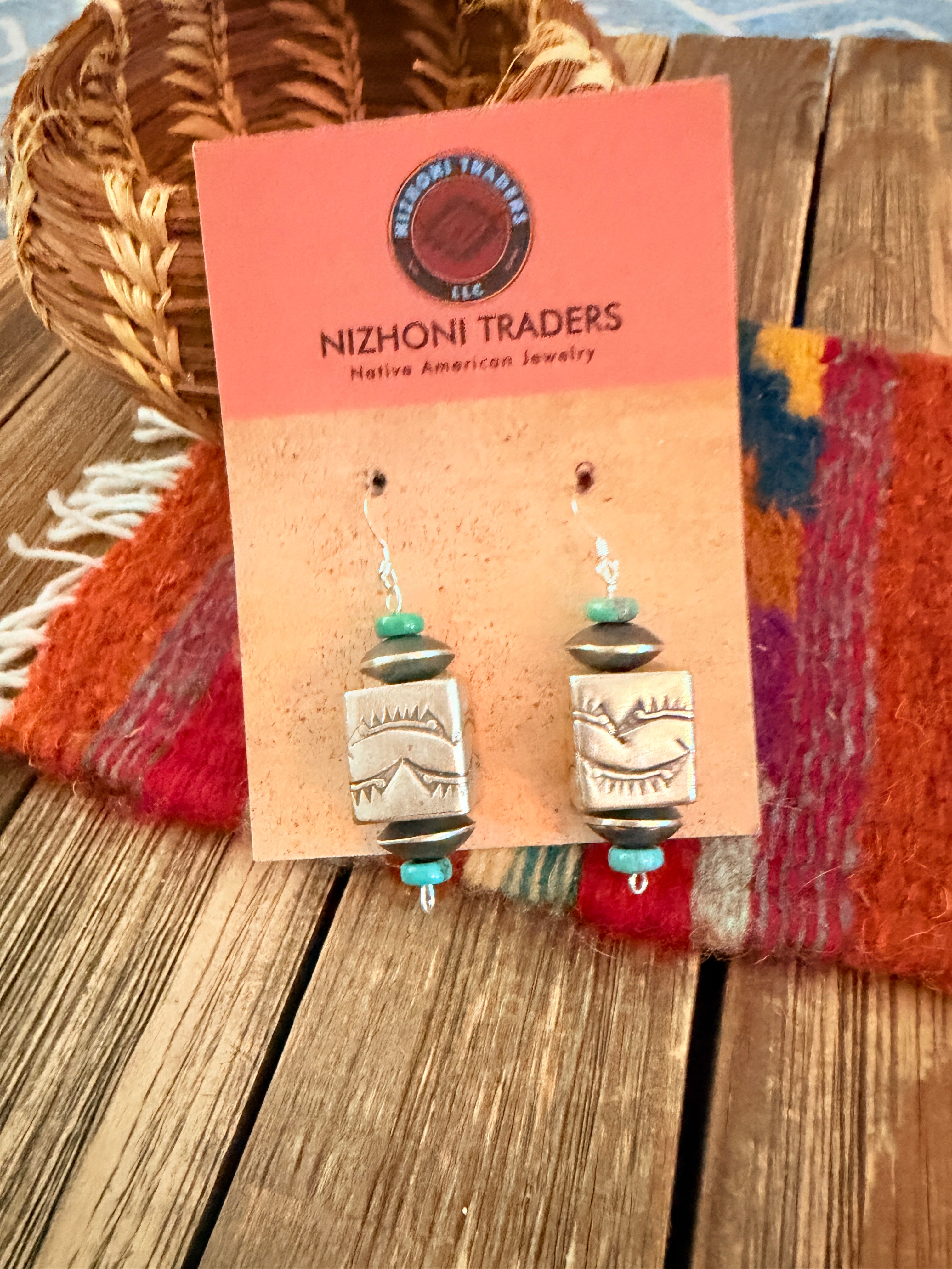 Handcrafted Turquoise & Sterling Silver Pearl Beaded Dangle Earrings