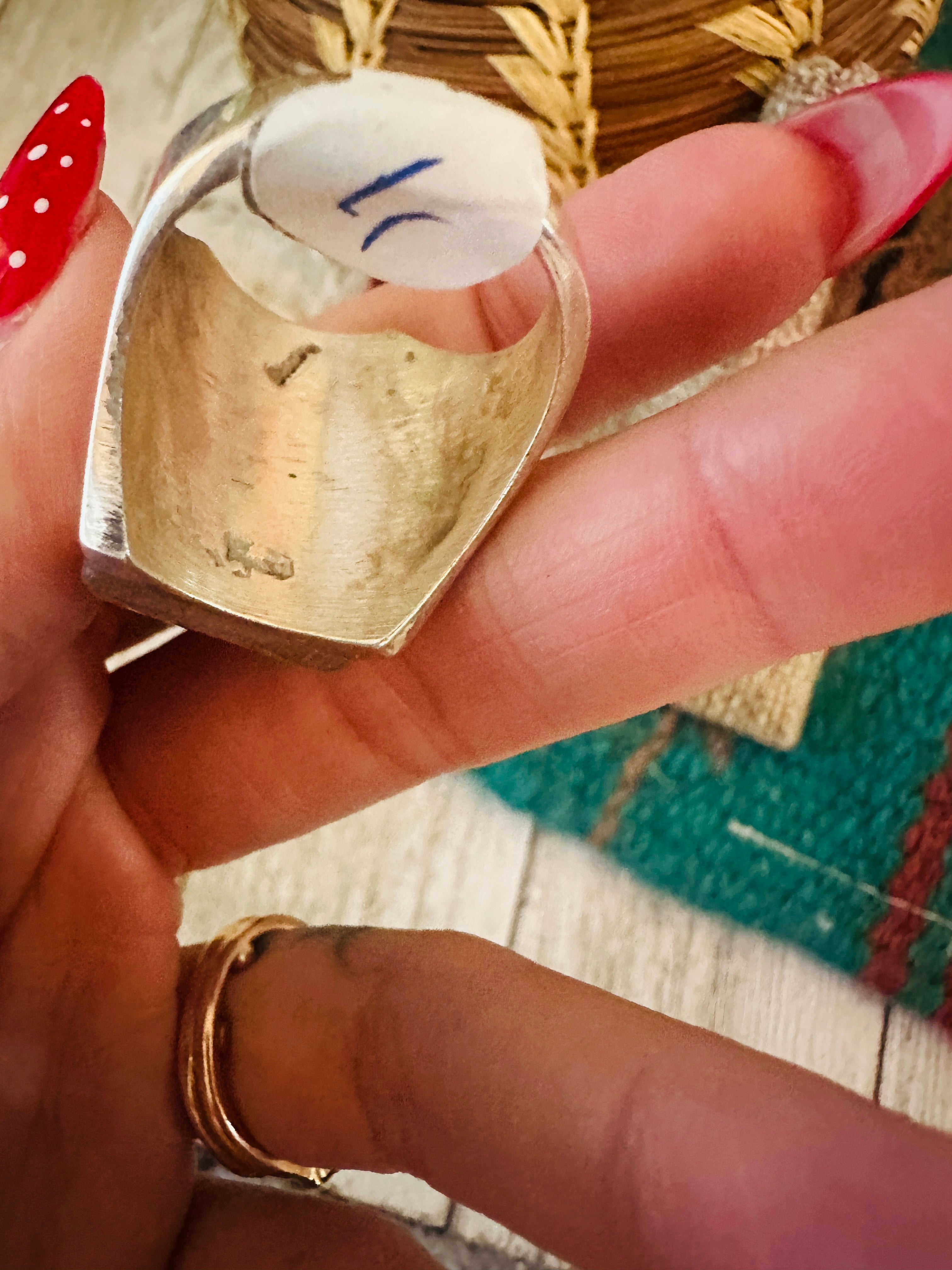 Handcrafted Old Pawn Sterling Silver & Multi Stone Inlay Ring Size 11