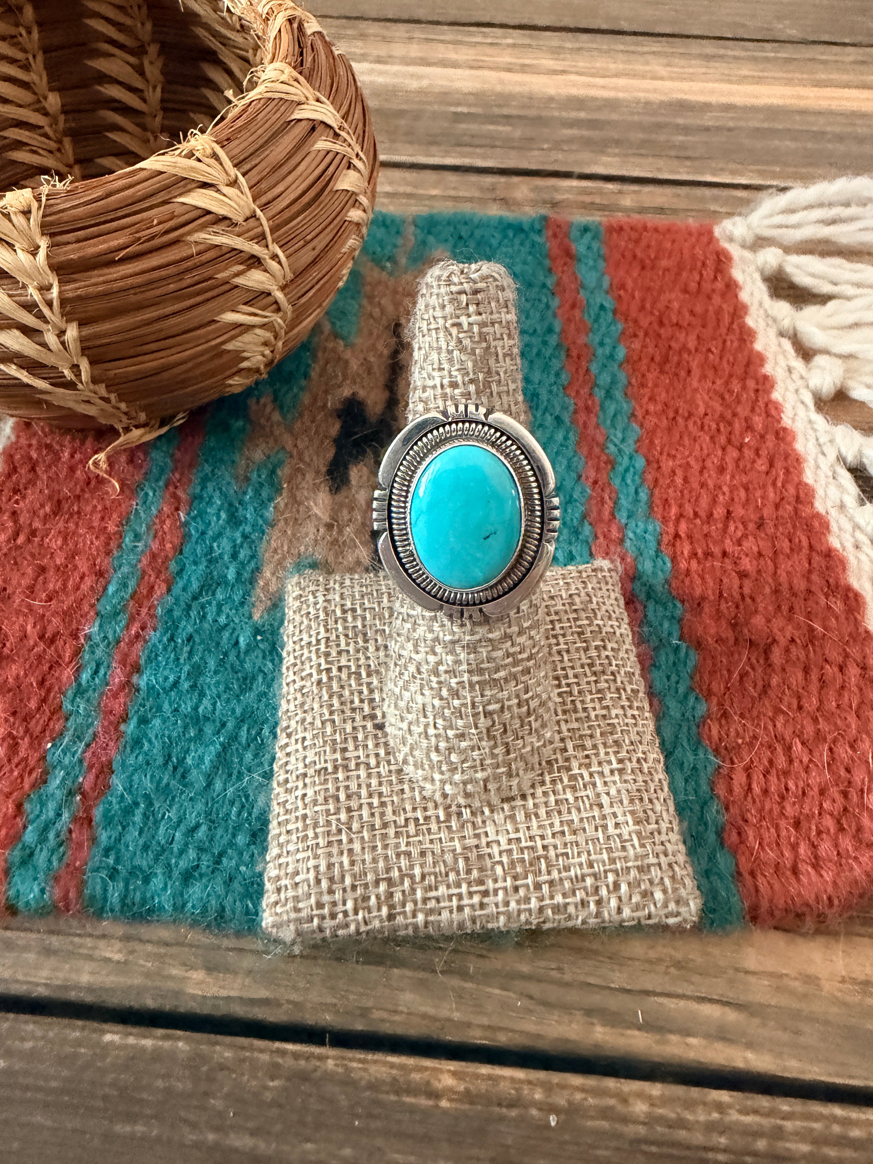 Handcrafted Turquoise & Sterling Silver Ring Size 7